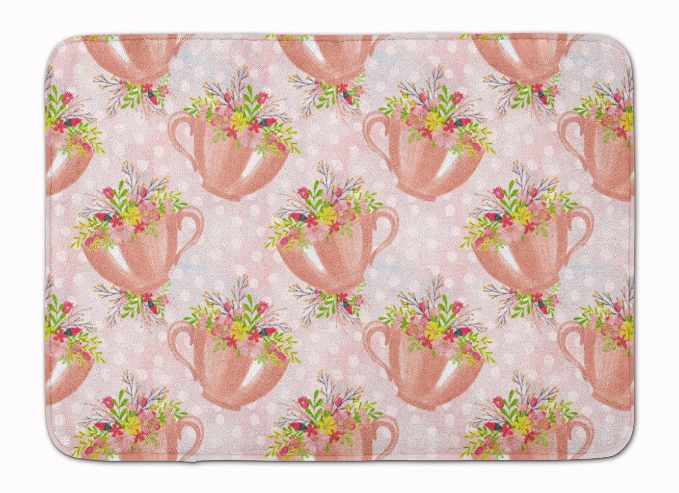 Tea Cup and Flowers Pink Machine Washable Memory Foam Mat BB7481RUG - the-store.com