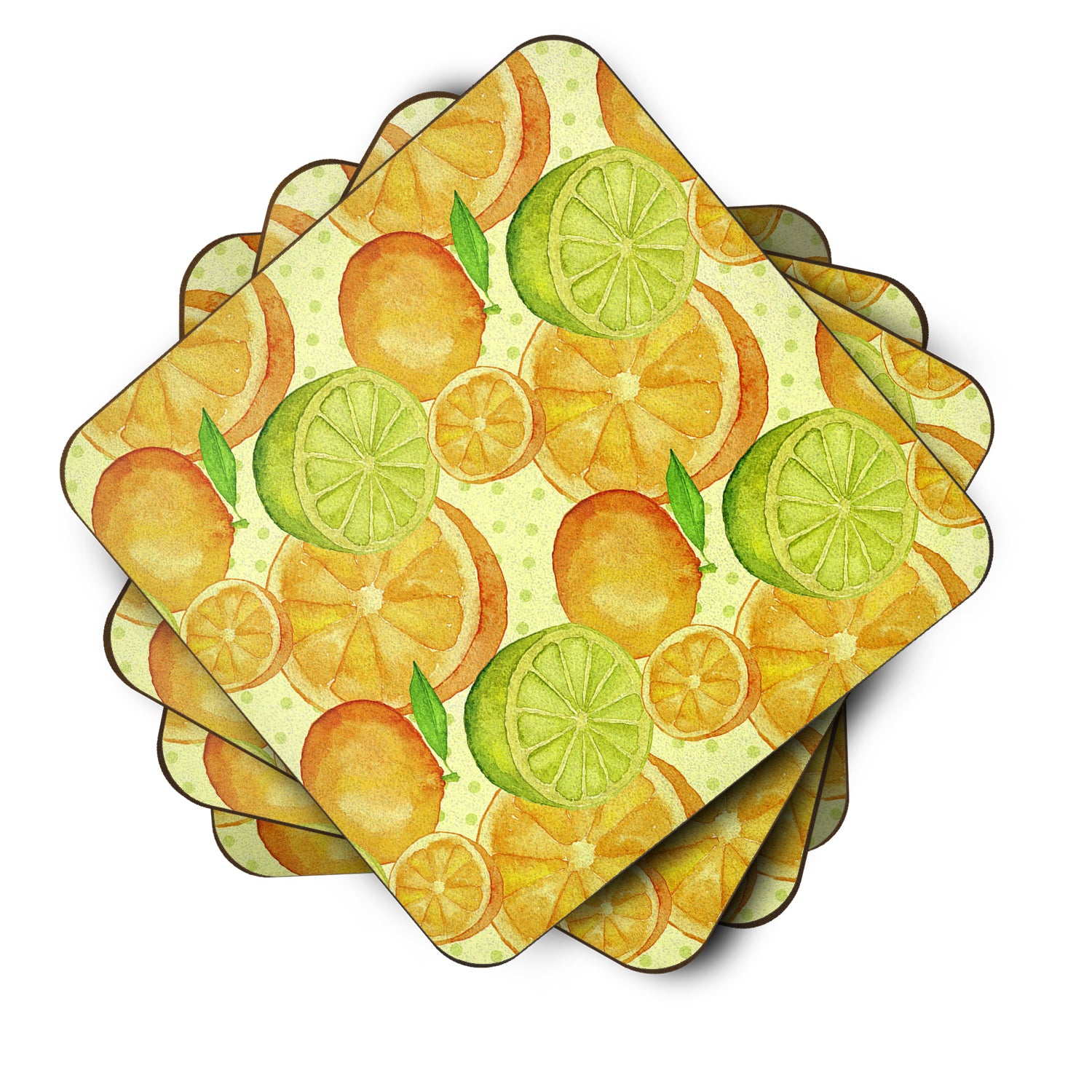 Watercolor Limes and Oranges Citrus Foam Coaster Set of 4 BB7517FC - the-store.com