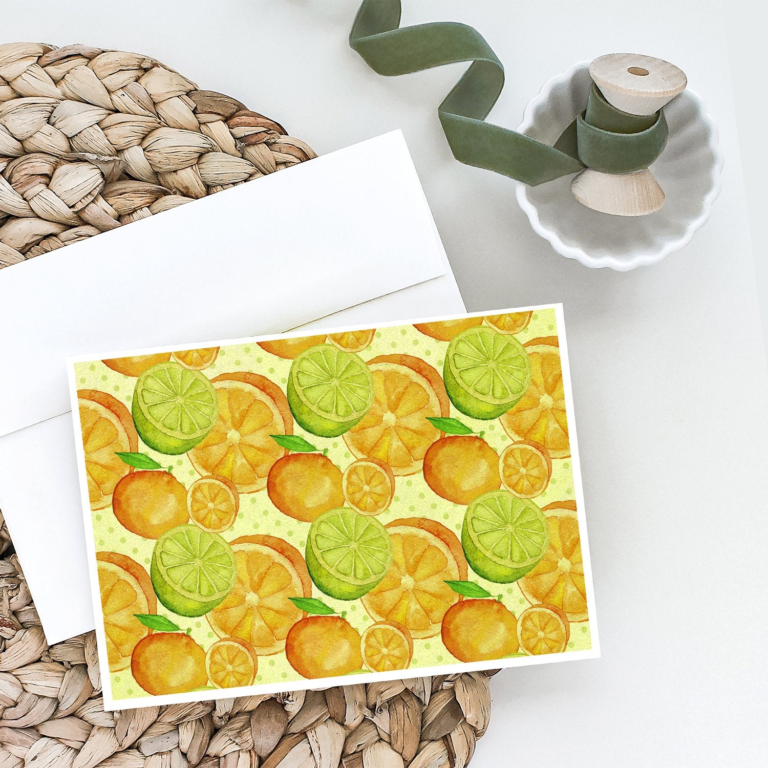 Watercolor Limes and Oranges Citrus Greeting Cards and Envelopes Pack of 8 - the-store.com