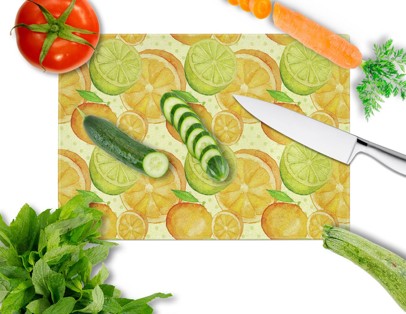 Watercolor Limes and Oranges Citrus Glass Cutting Board Large BB7517LCB by Caroline's Treasures