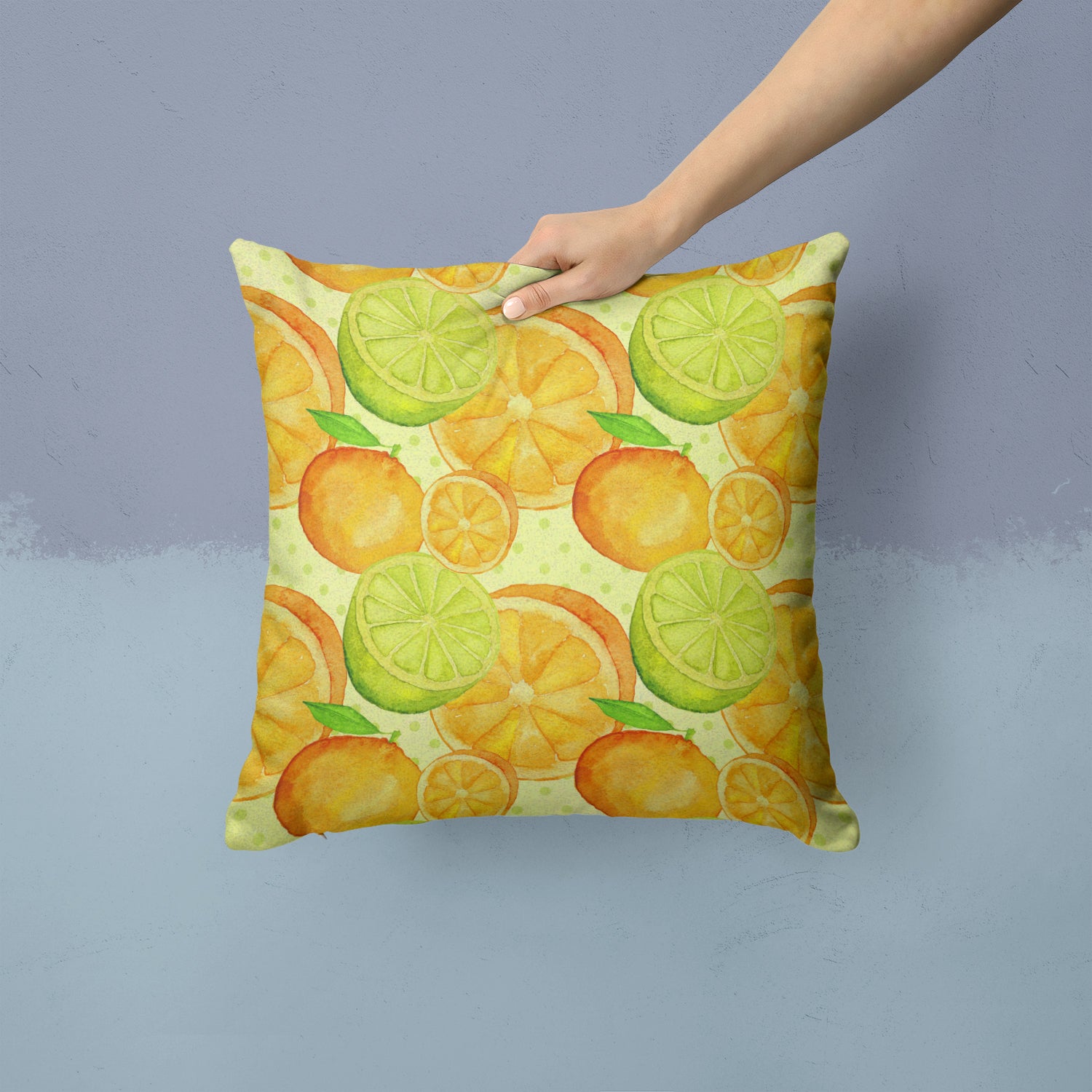Watercolor Limes and Oranges Citrus Fabric Decorative Pillow BB7517PW1414 - the-store.com
