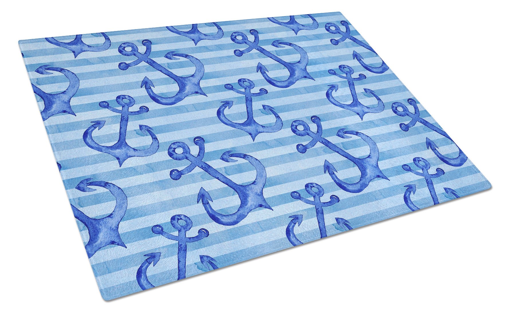 Beach Watercolor Anchors Glass Cutting Board Large BB7533LCB by Caroline's Treasures