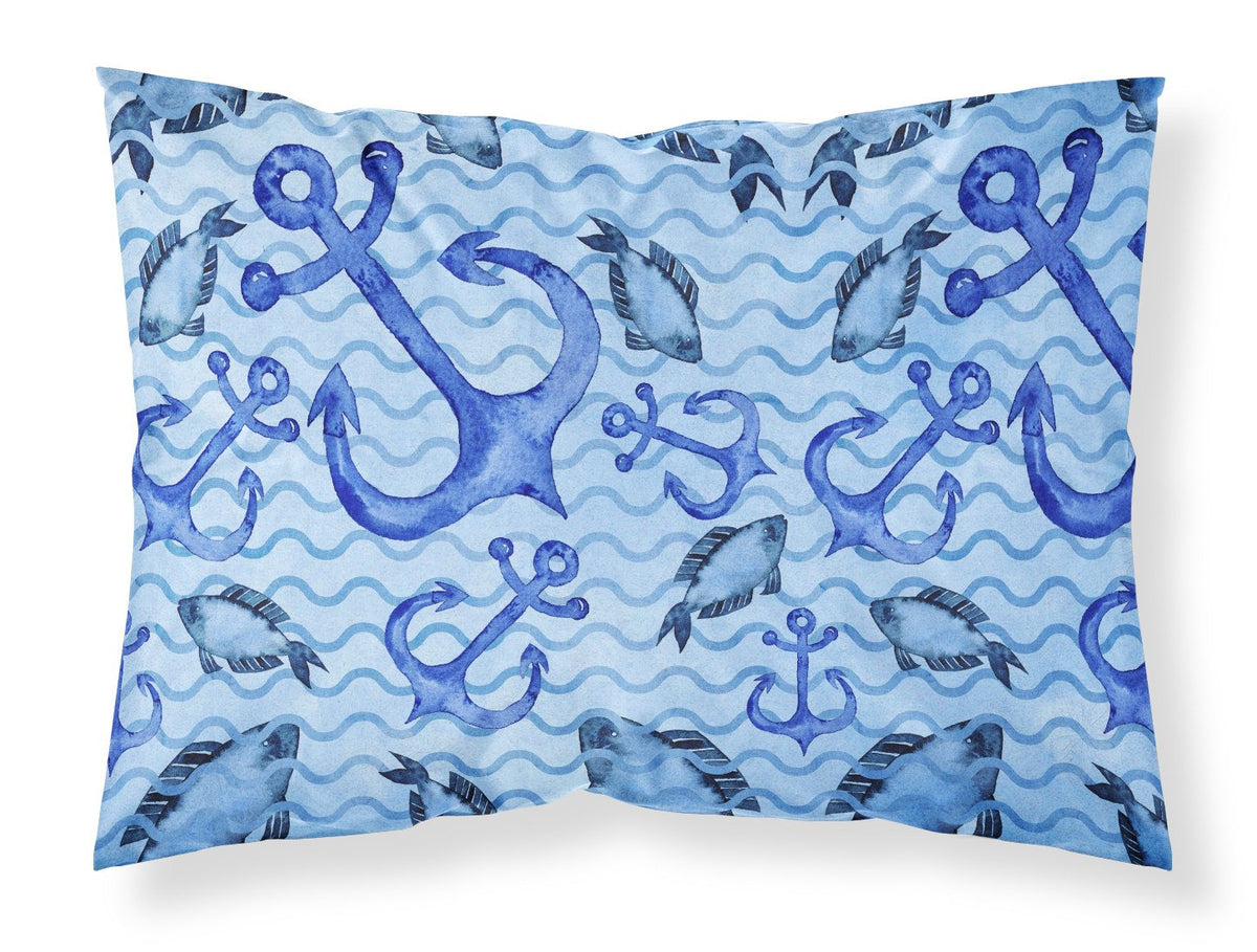 Beach Watercolor Anchors and Fish Fabric Standard Pillowcase BB7534PILLOWCASE by Caroline&#39;s Treasures