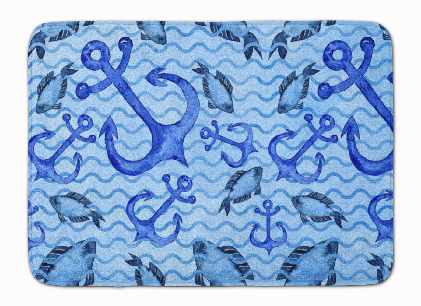 Beach Watercolor Anchors and Fish Machine Washable Memory Foam Mat BB7534RUG - the-store.com