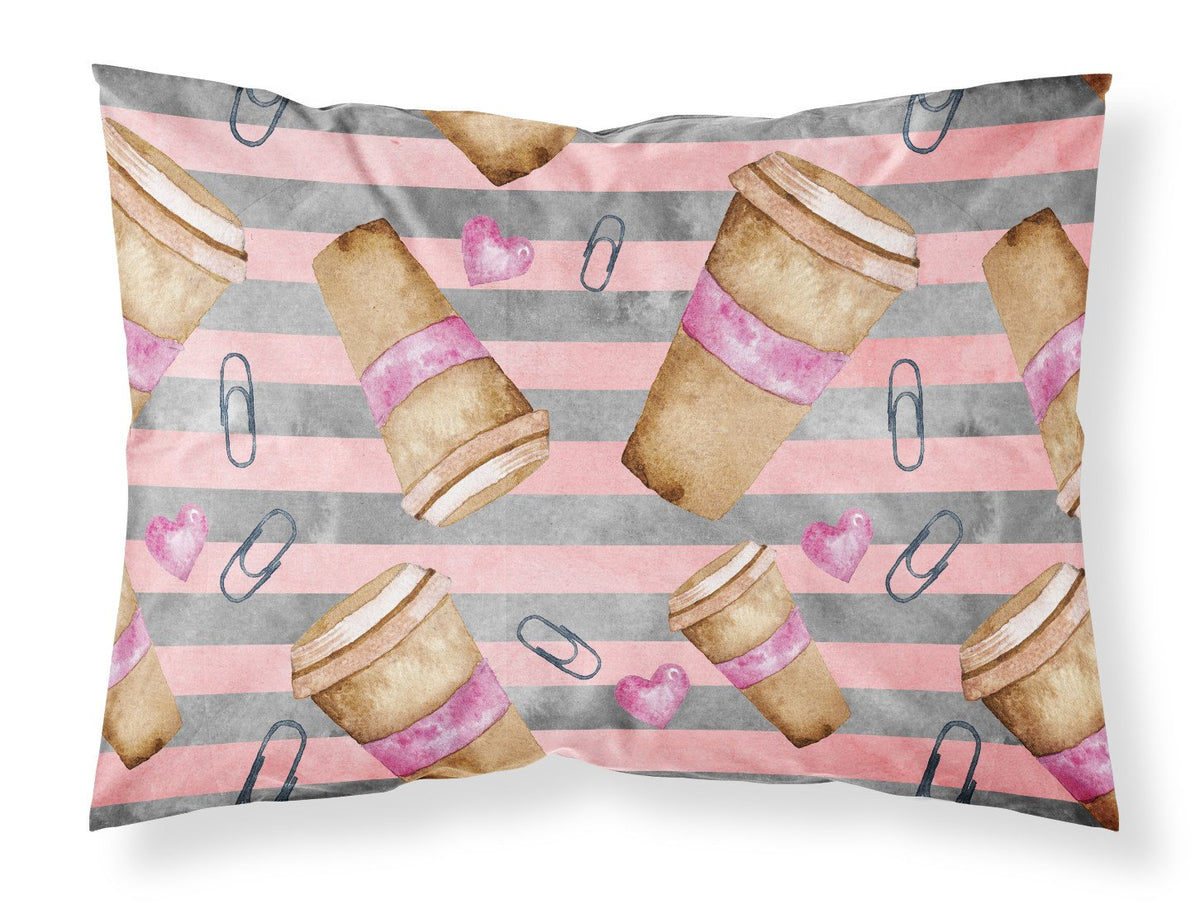 Watercolor Coffee and Paper Clips Fabric Standard Pillowcase BB7538PILLOWCASE by Caroline&#39;s Treasures