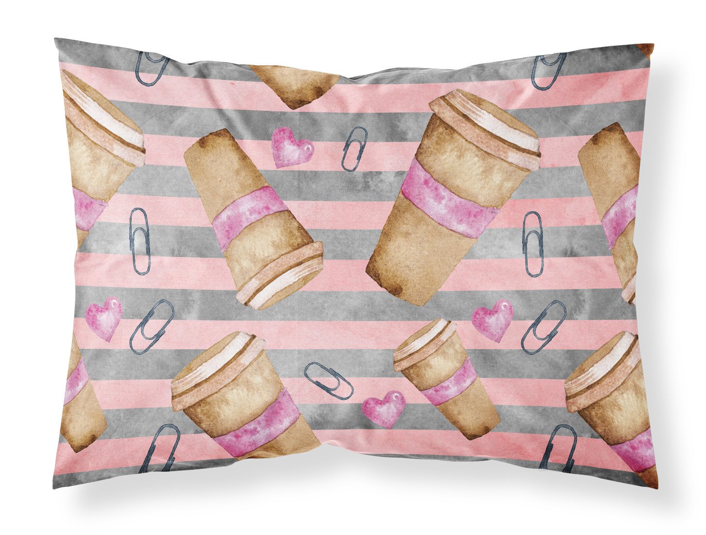 Watercolor Coffee and Paper Clips Fabric Standard Pillowcase BB7538PILLOWCASE by Caroline's Treasures
