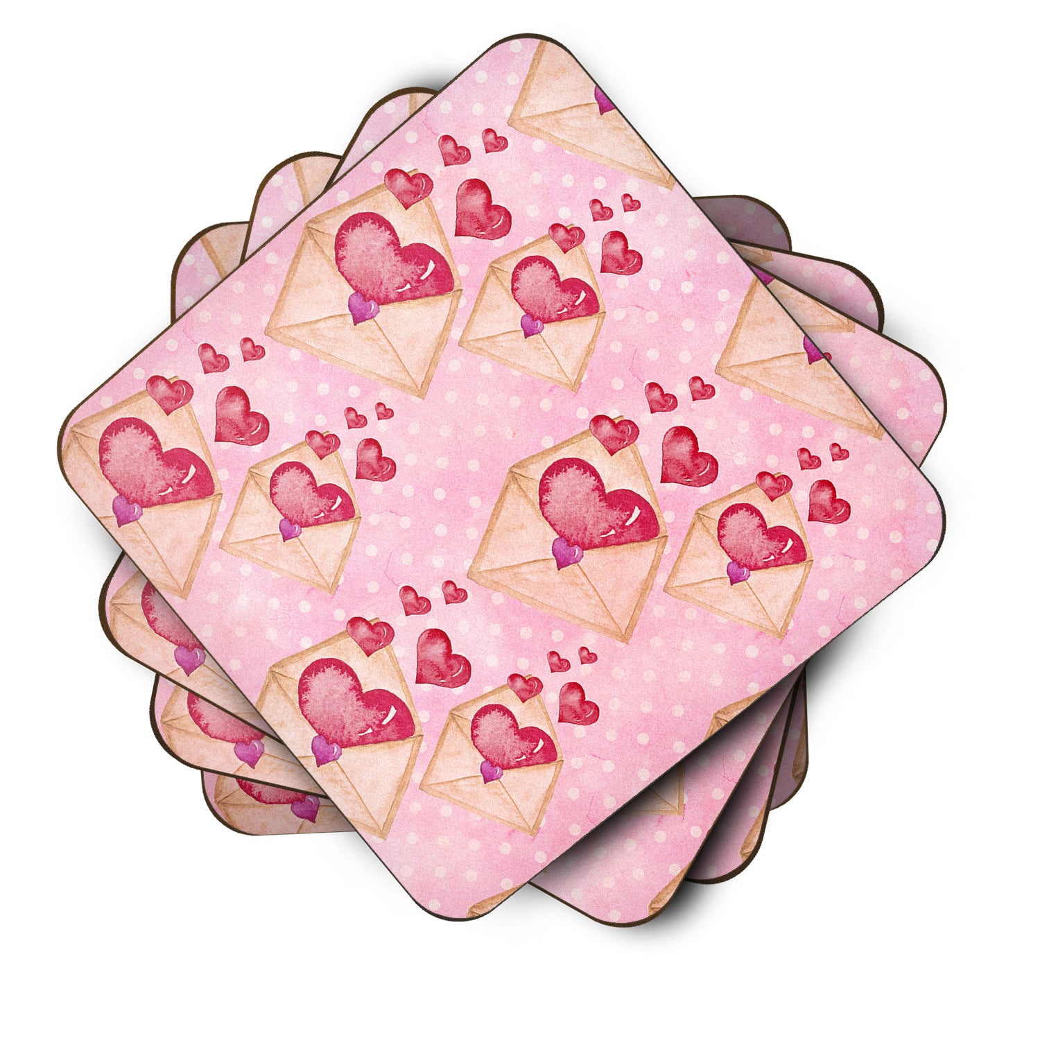 Watercolor Pink Love Letter Foam Coaster Set of 4 BB7568FC - the-store.com