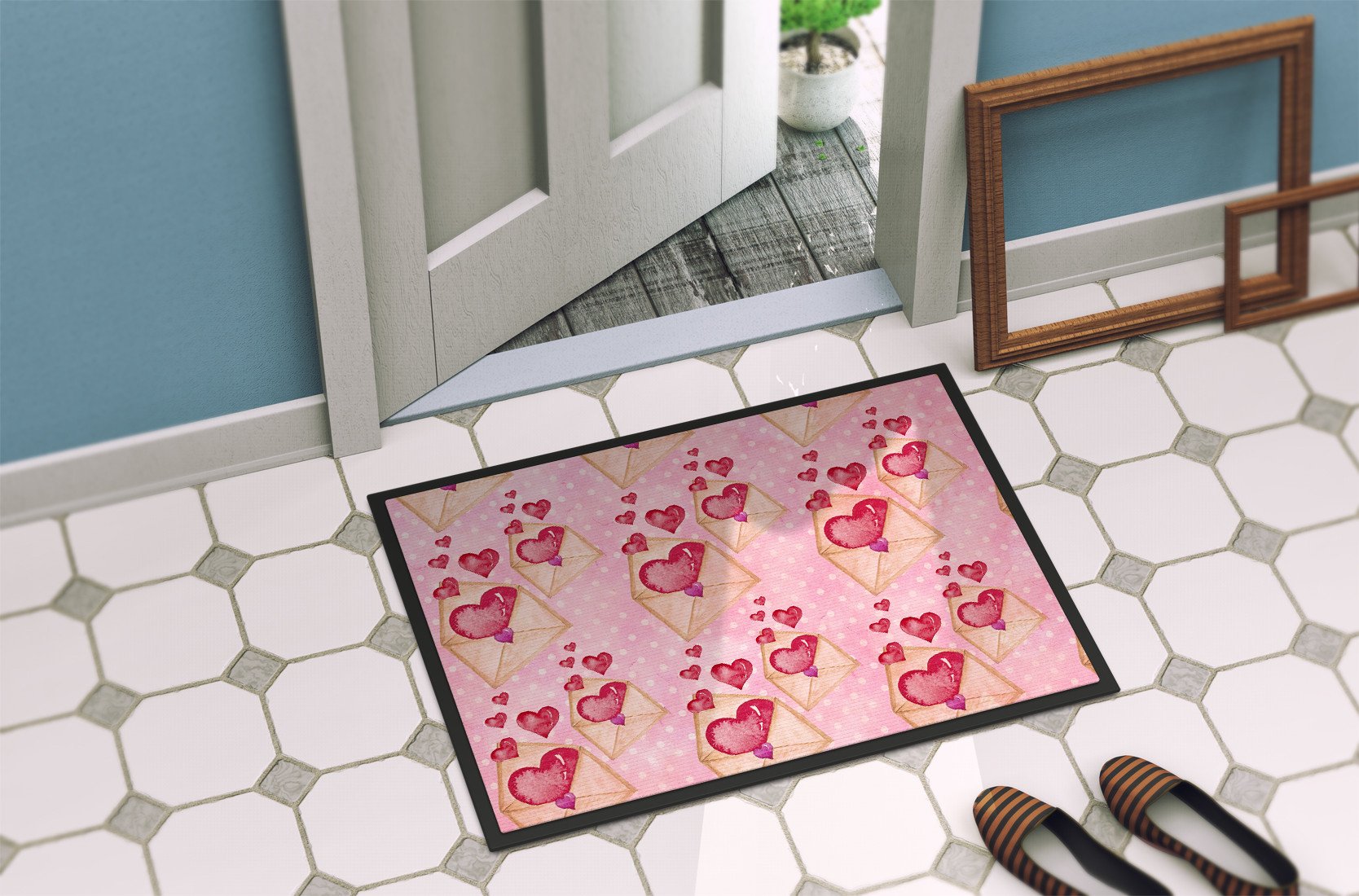 Watercolor Pink Love Letter Indoor or Outdoor Mat 24x36 BB7568JMAT by Caroline's Treasures
