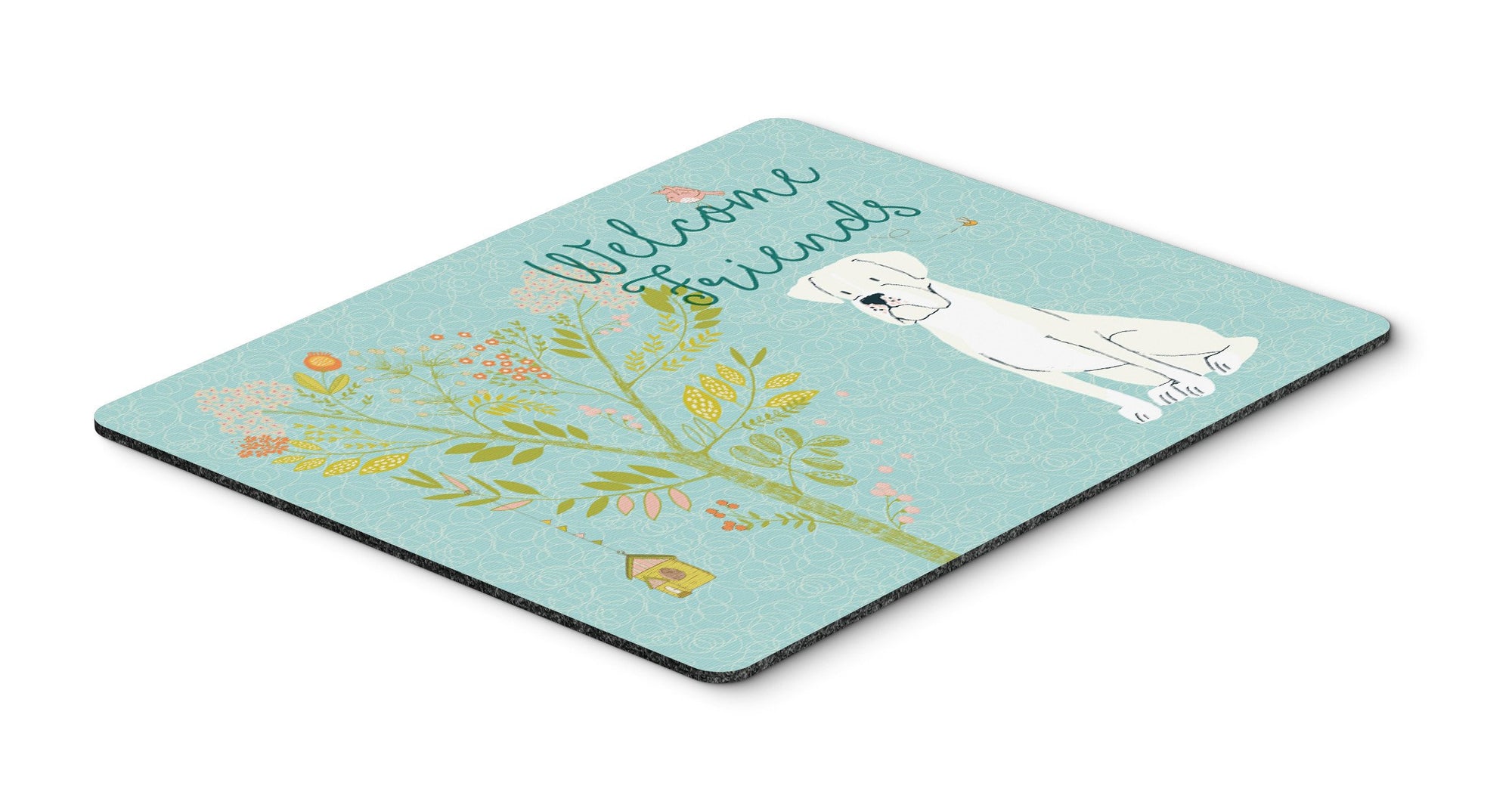 Welcome Friends White Boxer Mouse Pad, Hot Pad or Trivet BB7580MP by Caroline's Treasures