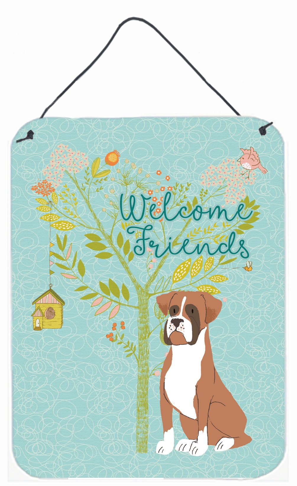 Welcome Friends Flashy Fawn Boxer Wall or Door Hanging Prints BB7582DS1216 by Caroline's Treasures