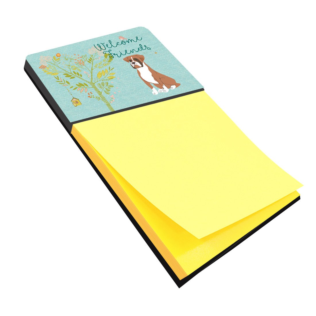 Welcome Friends Flashy Fawn Boxer Sticky Note Holder BB7582SN by Caroline's Treasures