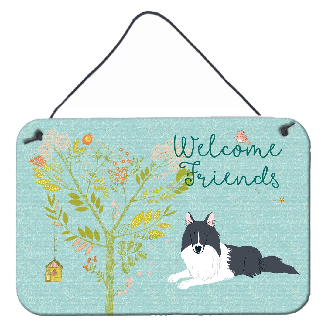 Welcome Friends Black White Collie Wall or Door Hanging Prints BB7583DS812 by Caroline's Treasures