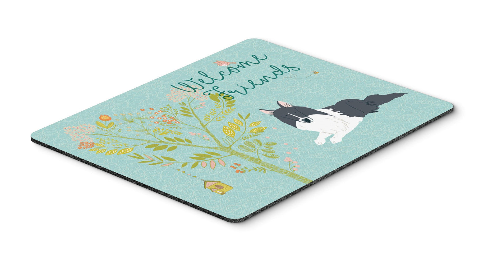 Welcome Friends Black White Collie Mouse Pad, Hot Pad or Trivet BB7583MP by Caroline's Treasures