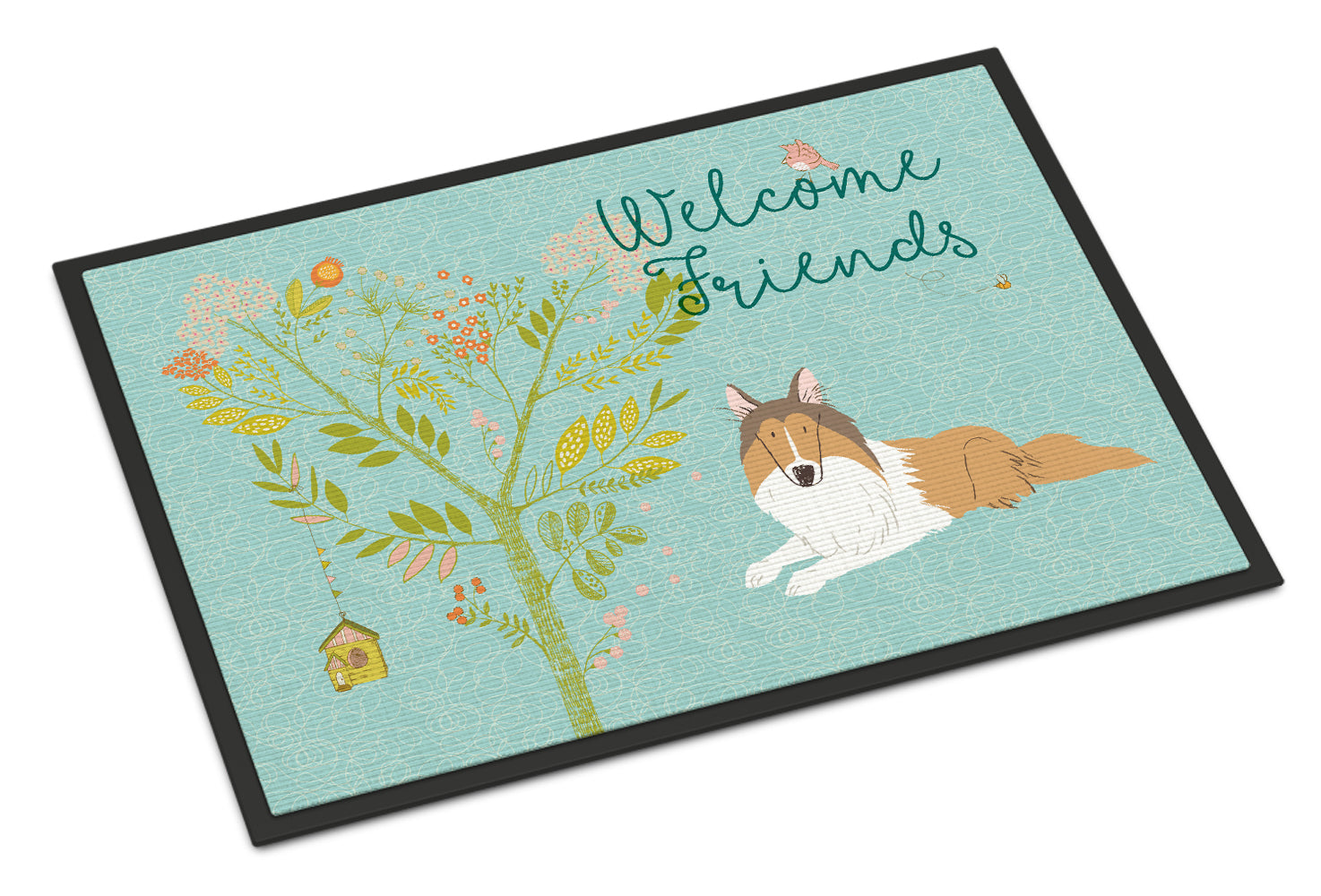 Welcome Friends Collie Indoor or Outdoor Mat 18x27 BB7584MAT - the-store.com