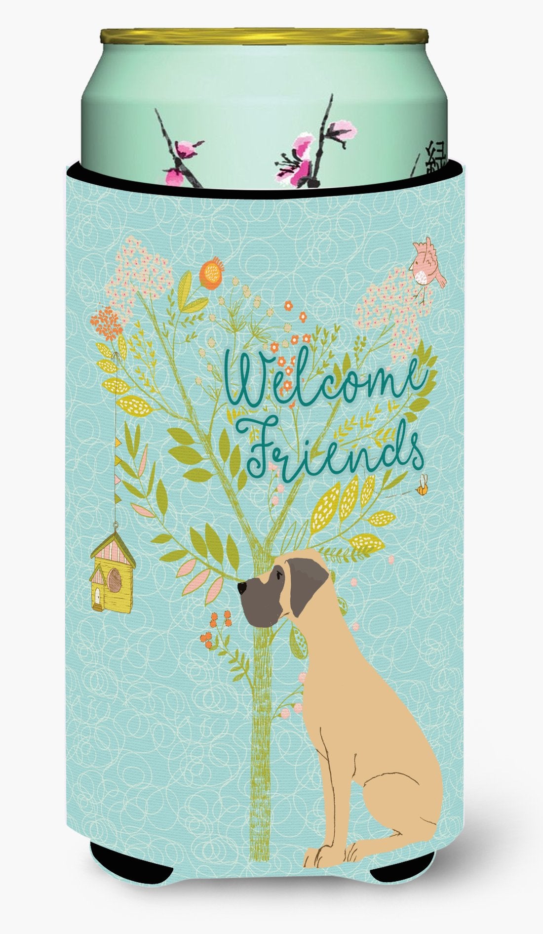 Welcome Friends Fawn Great Dane Natural Ears Tall Boy Beverage Insulator Hugger BB7588TBC by Caroline's Treasures
