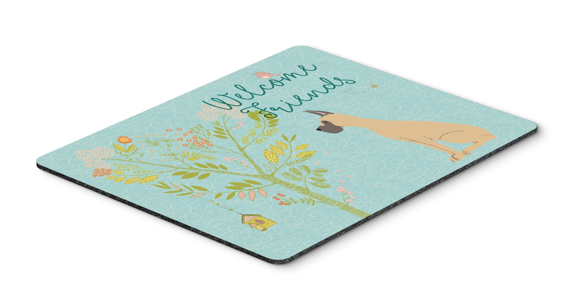 Welcome Friends Fawn Great Dane Cropped Ears Mouse Pad, Hot Pad or Trivet BB7589MP by Caroline's Treasures