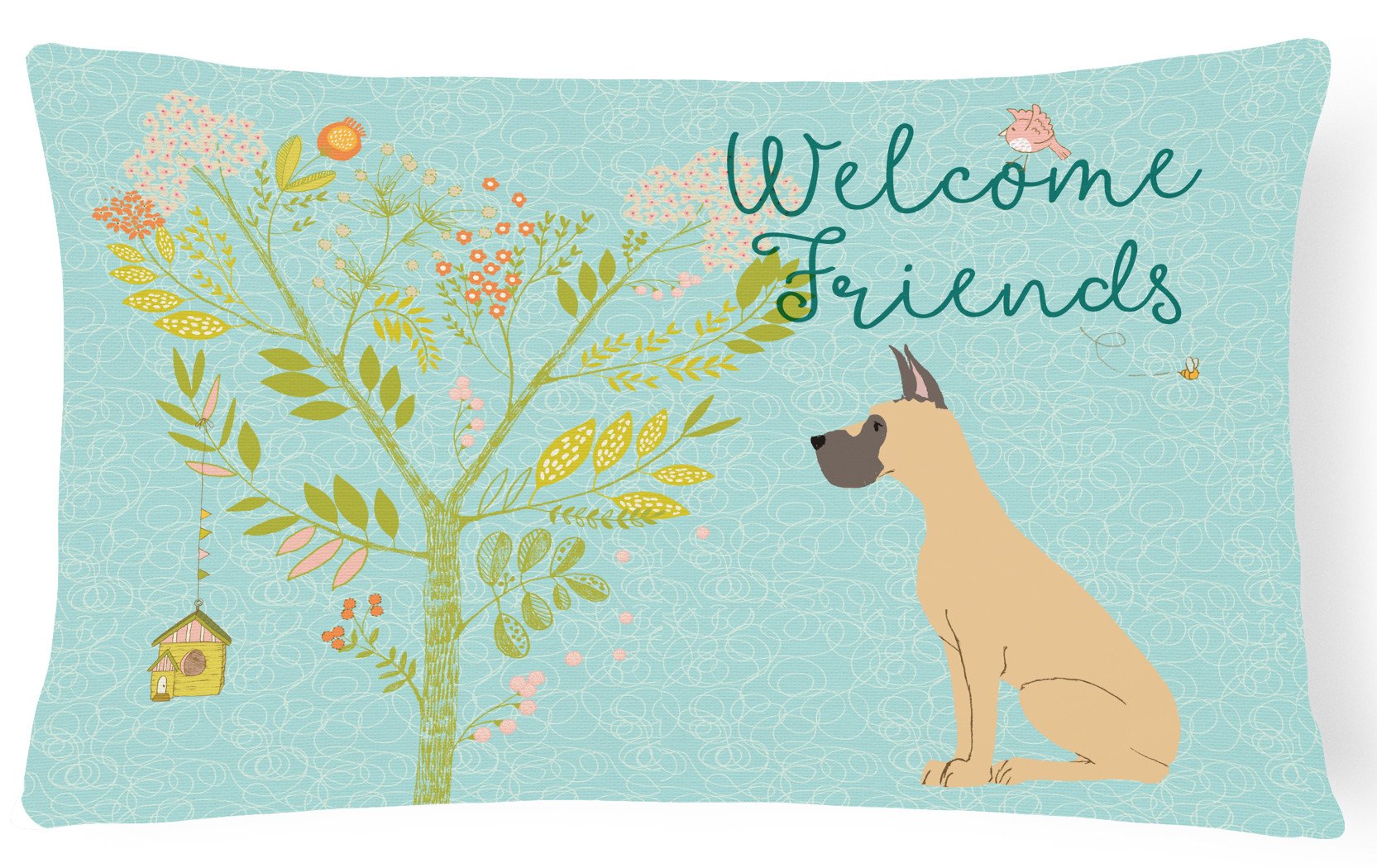 Welcome Friends Fawn Great Dane Cropped Ears Canvas Fabric Decorative Pillow BB7589PW1216 by Caroline's Treasures