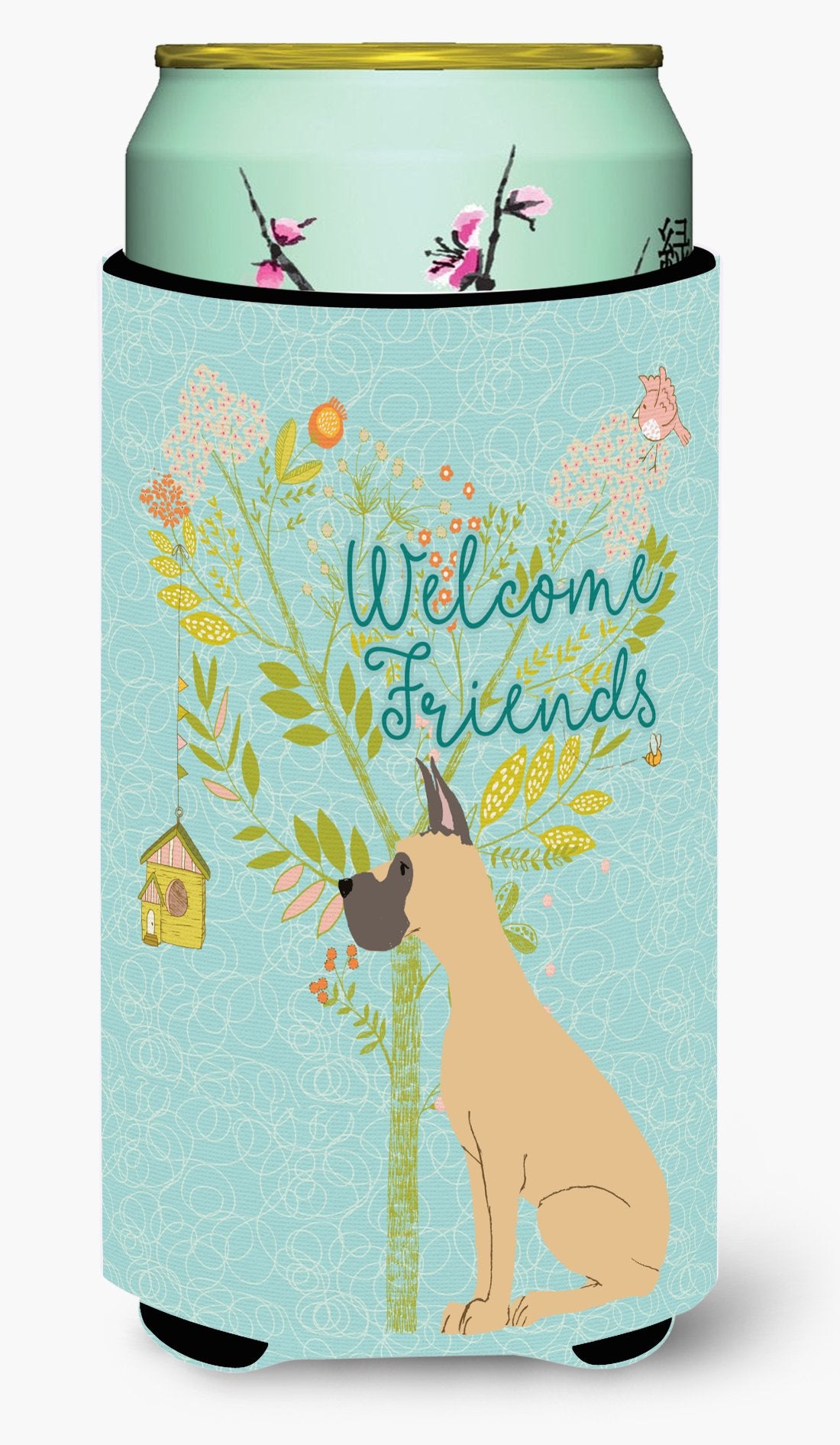 Welcome Friends Fawn Great Dane Cropped Ears Tall Boy Beverage Insulator Hugger BB7589TBC by Caroline's Treasures