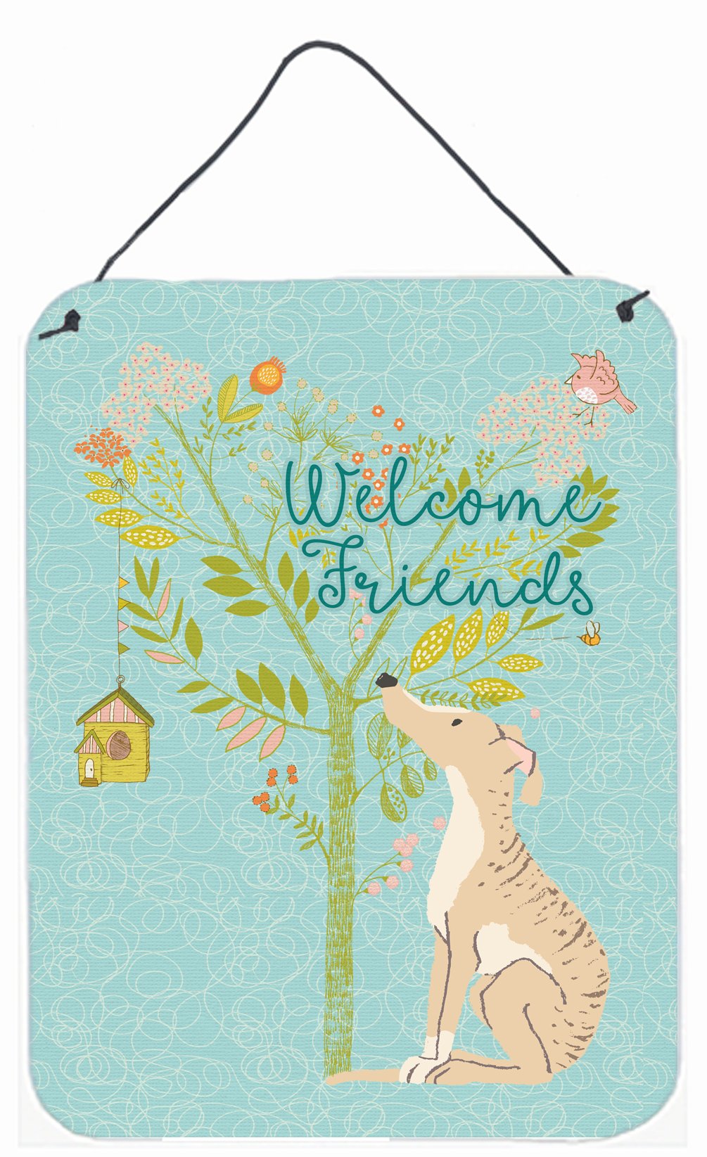 Welcome Friends Brindle Greyhound Wall or Door Hanging Prints BB7591DS1216 by Caroline's Treasures