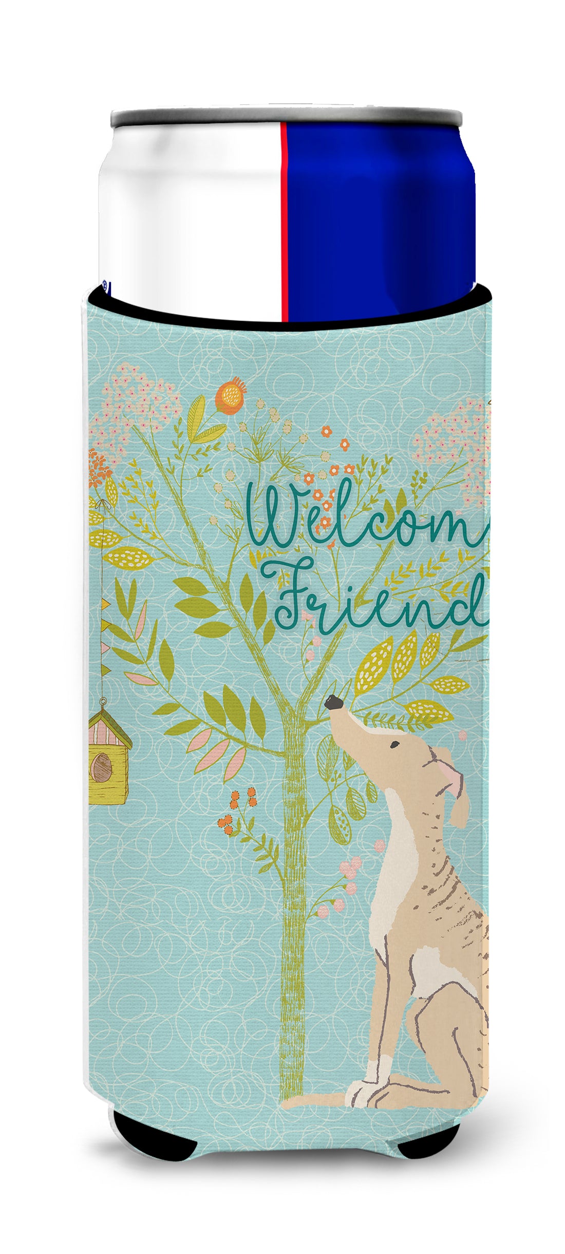 Welcome Friends Brindle Greyhound  Ultra Hugger for slim cans BB7591MUK