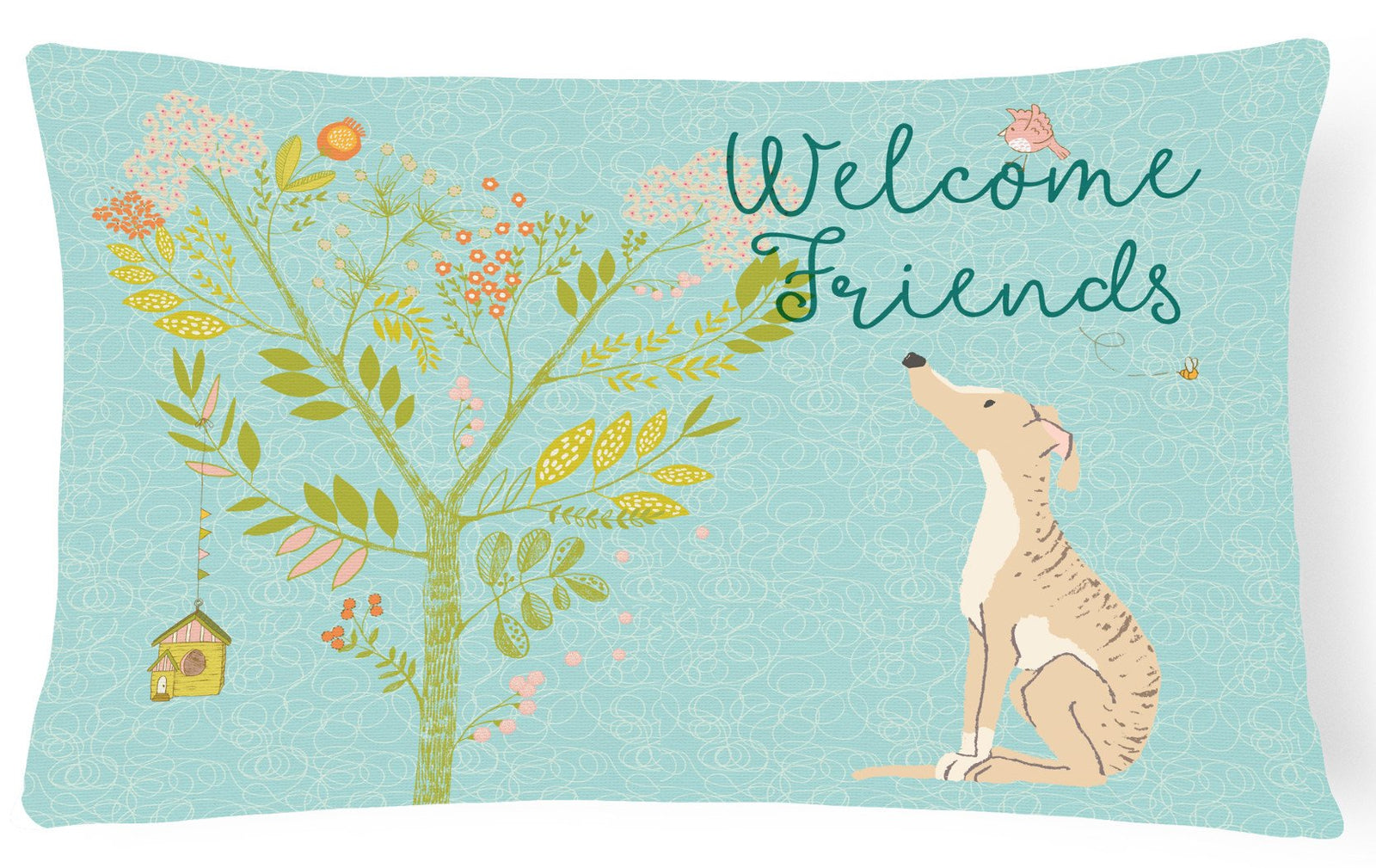 Welcome Friends Brindle Greyhound Canvas Fabric Decorative Pillow BB7591PW1216 by Caroline's Treasures