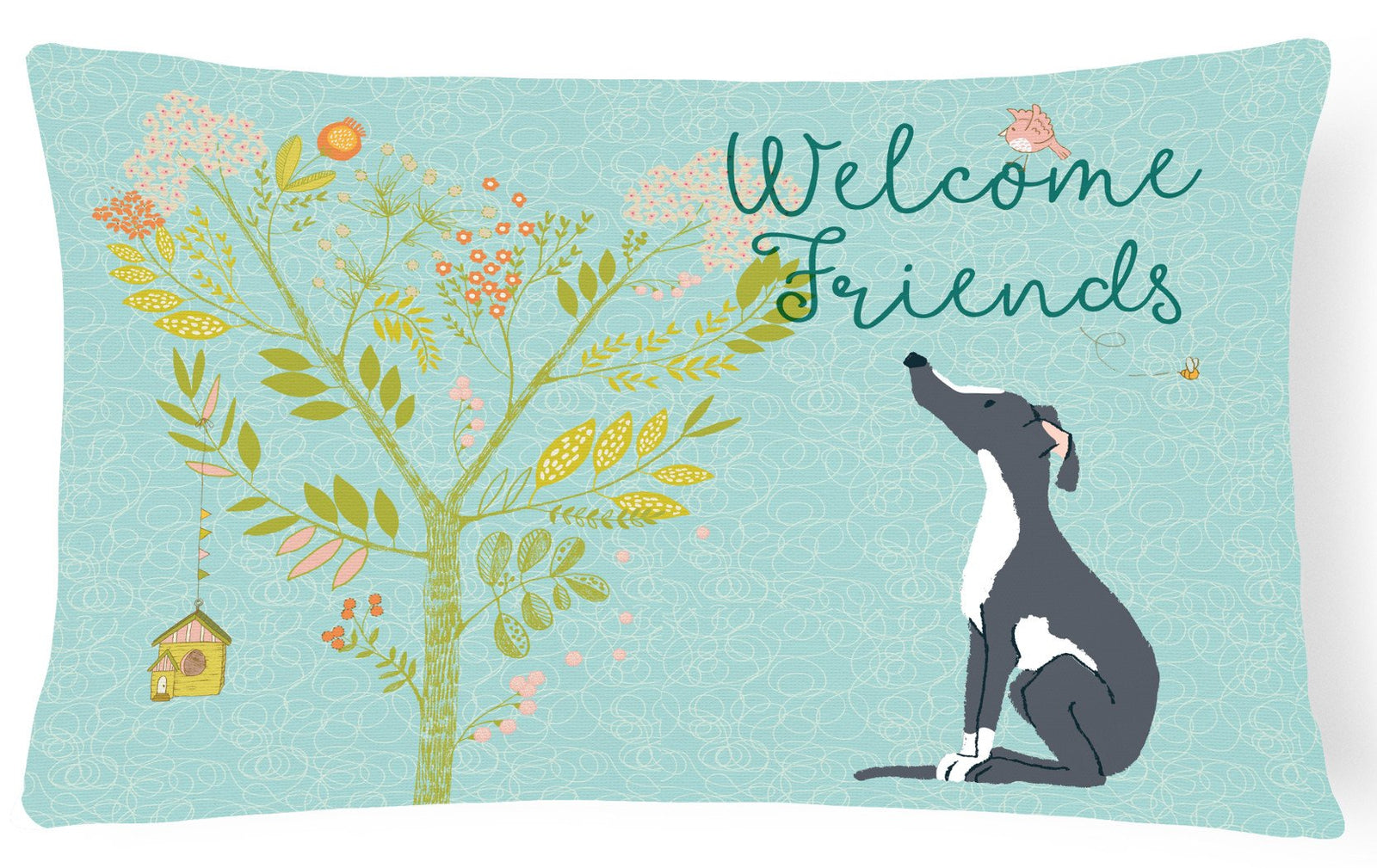 Welcome Friends Black White Greyhound Canvas Fabric Decorative Pillow BB7592PW1216 by Caroline's Treasures