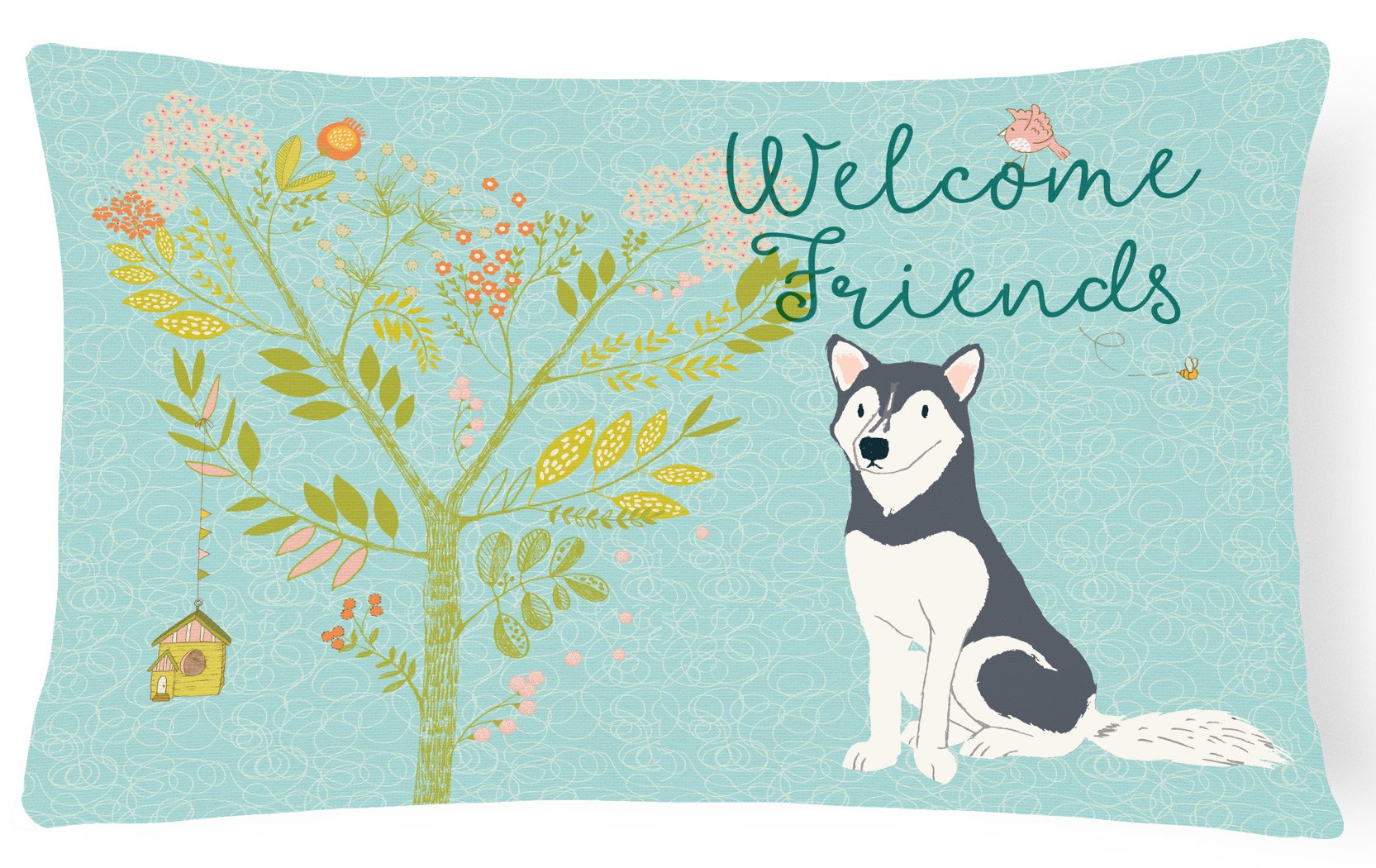 Welcome Friends Siberian Husky Canvas Fabric Decorative Pillow BB7594PW1216 by Caroline's Treasures