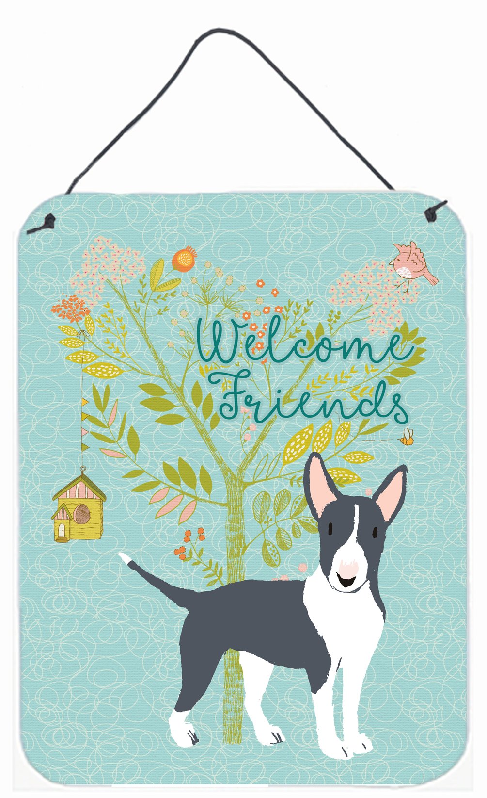 Welcome Friends Black Bull Terrier Wall or Door Hanging Prints BB7604DS1216 by Caroline's Treasures