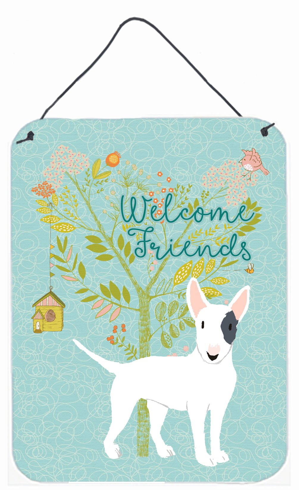 Welcome Friends White Patched Bull Terrier Wall or Door Hanging Prints BB7607DS1216 by Caroline's Treasures