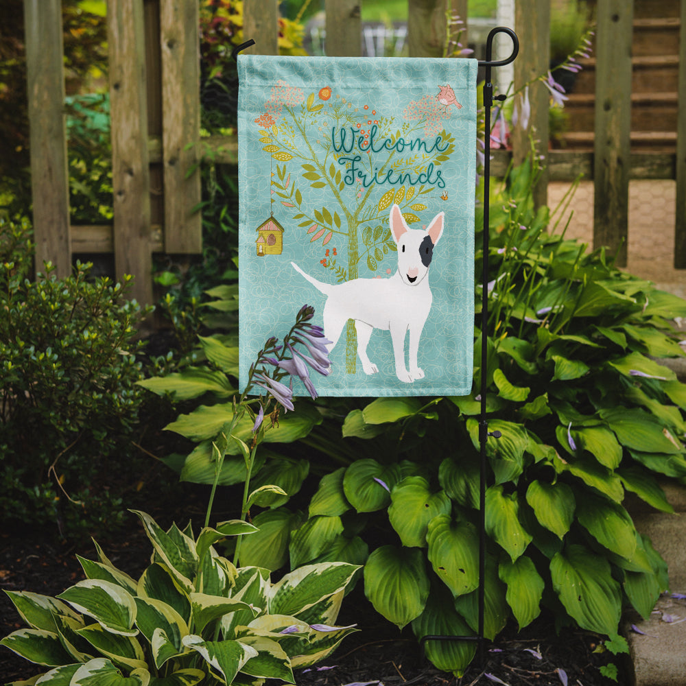 Welcome Friends White Patched Bull Terrier Flag Garden Size BB7607GF