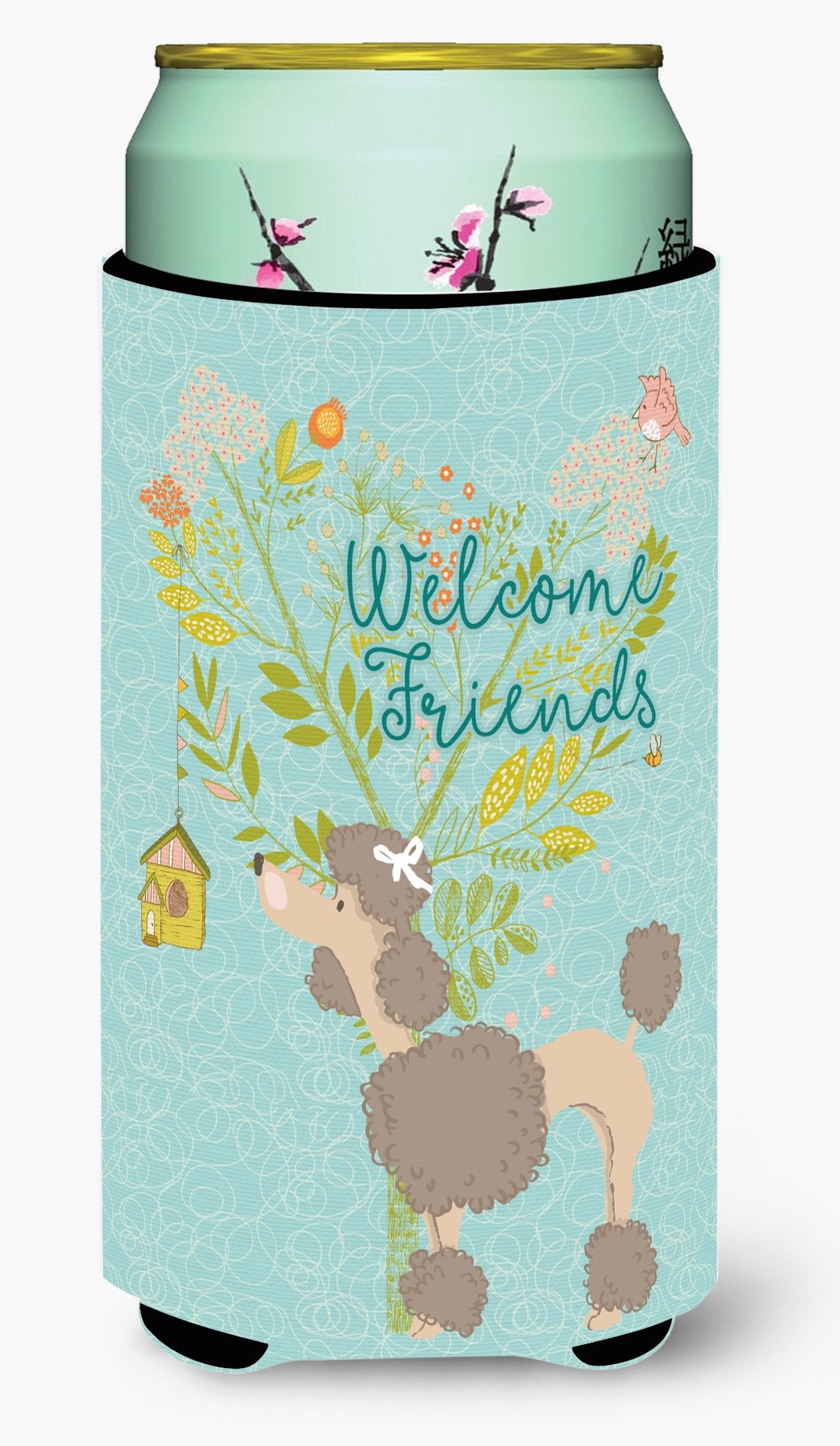Welcome Friends Chocolate Poodle Tall Boy Beverage Insulator Hugger BB7612TBC by Caroline's Treasures