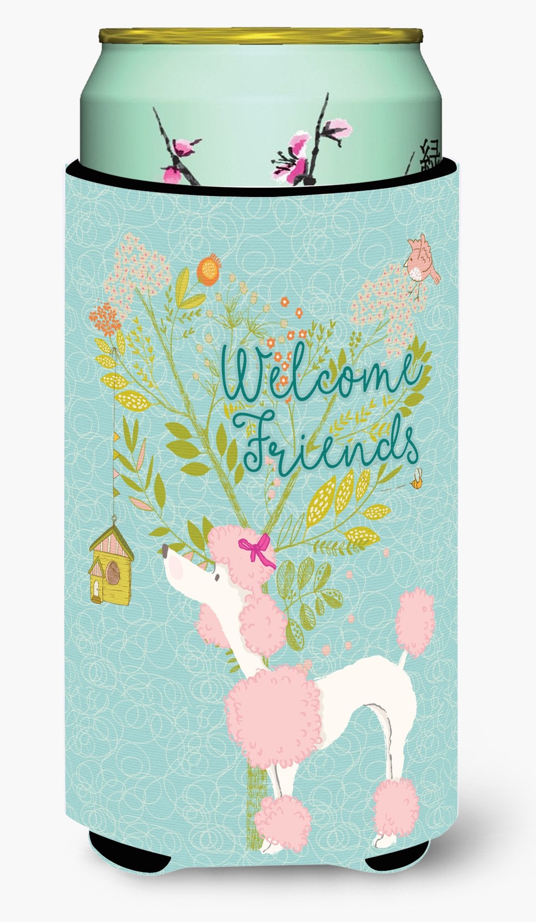 Welcome Friends Pink Poodle Tall Boy Beverage Insulator Hugger BB7613TBC by Caroline's Treasures