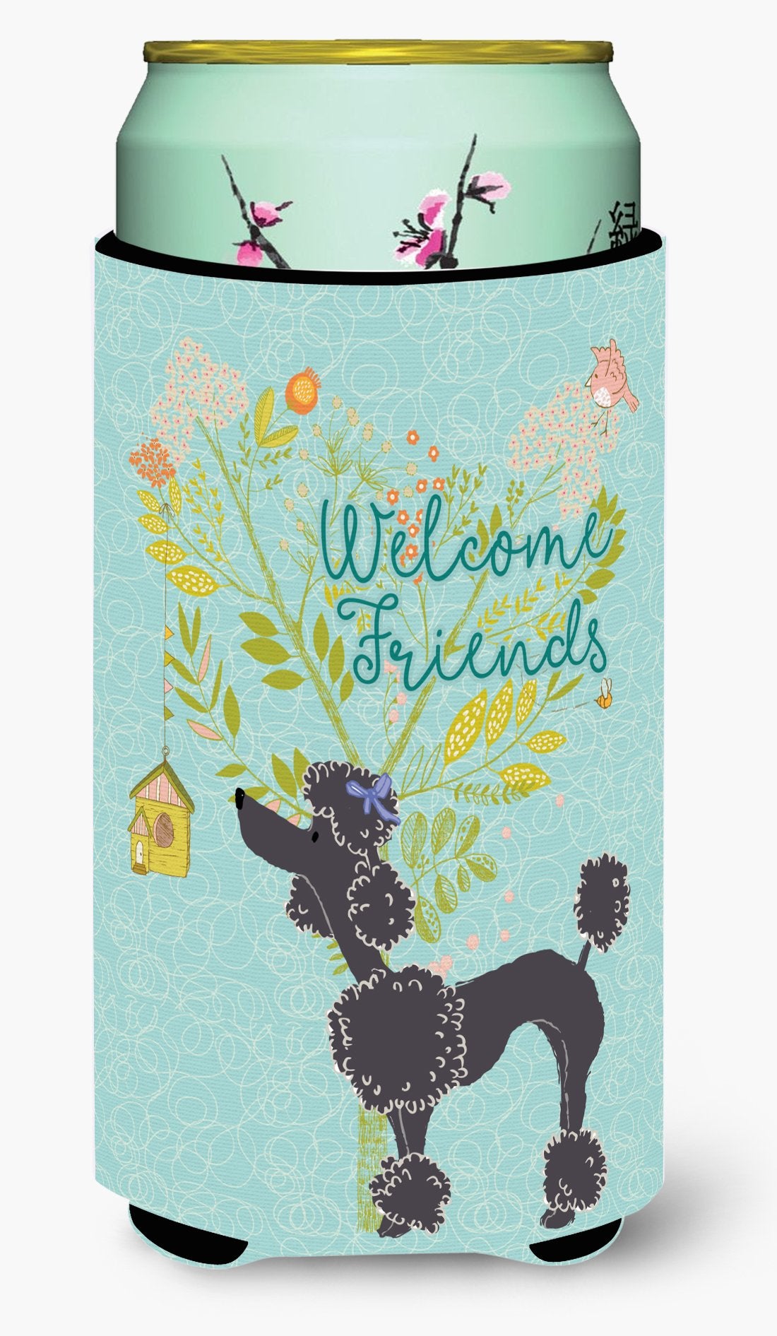 Welcome Friends Black Poodle Tall Boy Beverage Insulator Hugger BB7615TBC by Caroline's Treasures