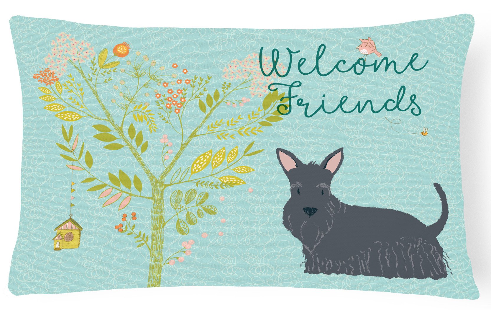 Welcome Friends Scottish Terrier Canvas Fabric Decorative Pillow BB7616PW1216 by Caroline's Treasures