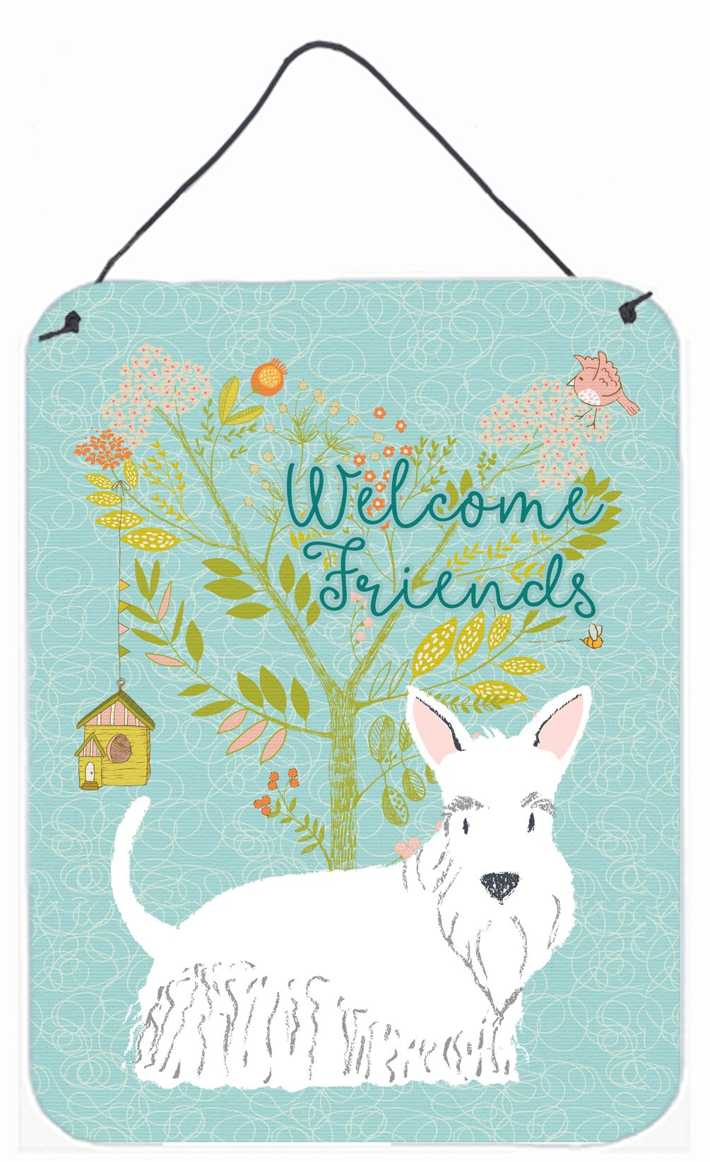 Welcome Friends White Scottish Terrier Wall or Door Hanging Prints BB7617DS1216 by Caroline's Treasures