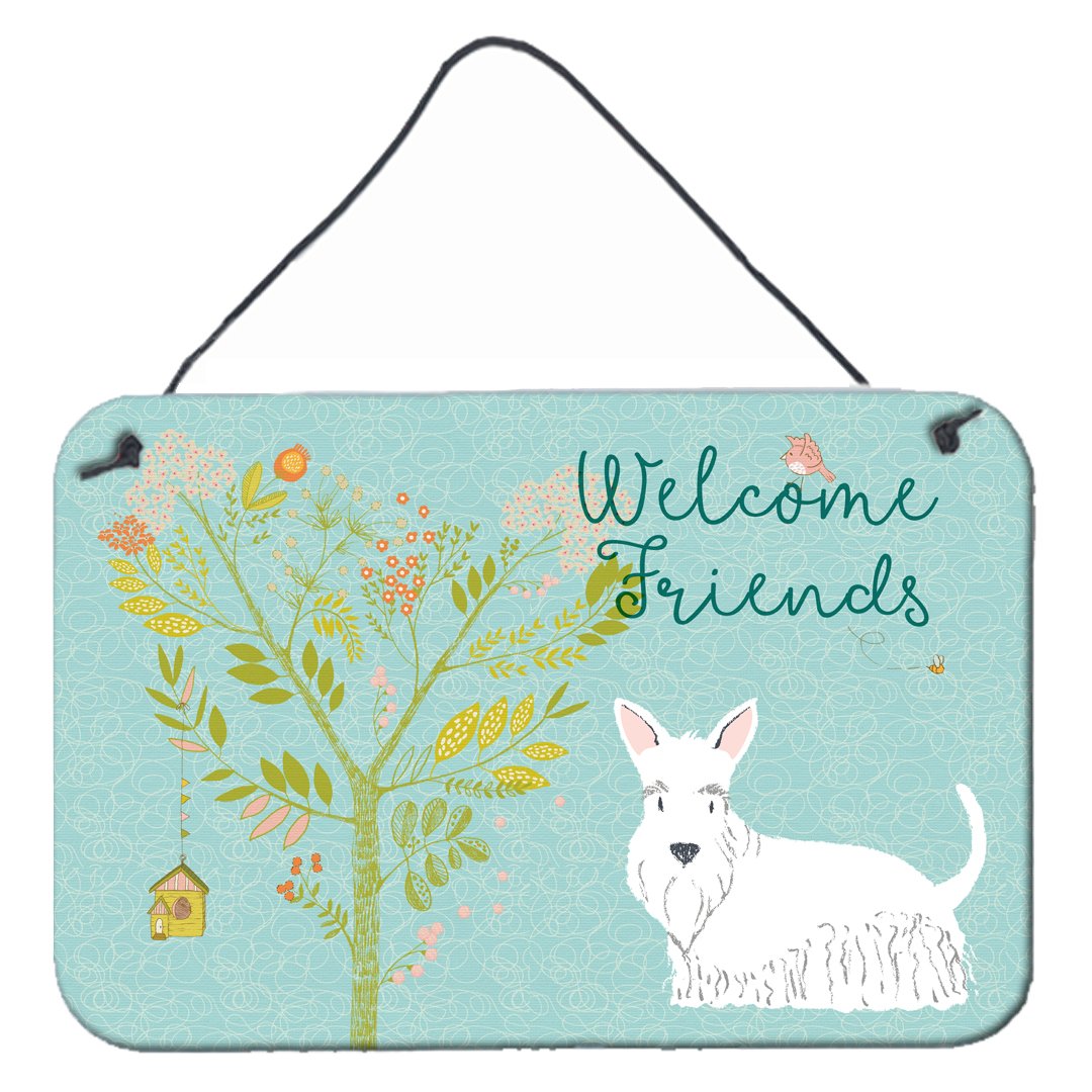 Welcome Friends White Scottish Terrier Wall or Door Hanging Prints by Caroline's Treasures