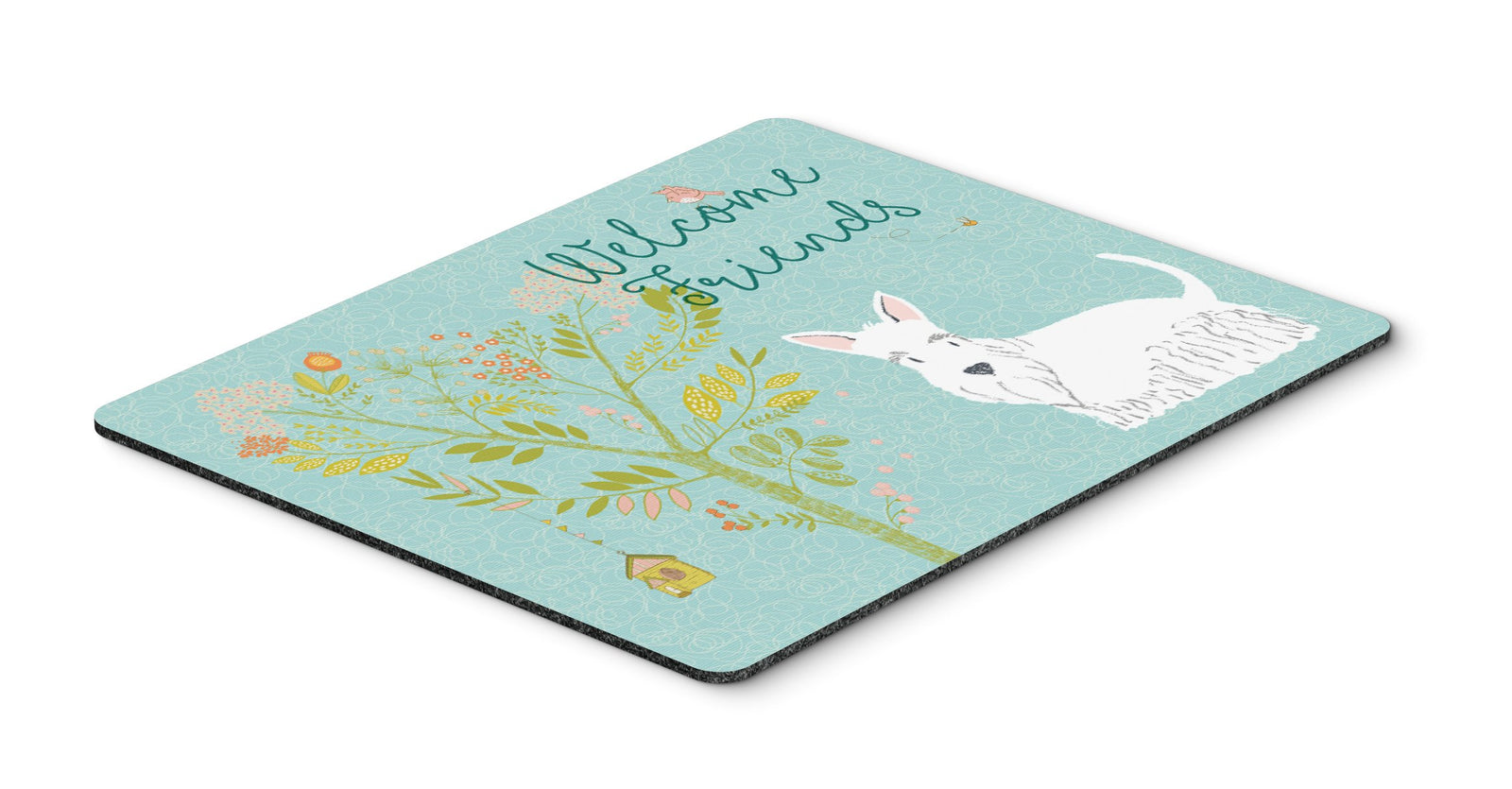 Welcome Friends White Scottish Terrier Mouse Pad, Hot Pad or Trivet by Caroline's Treasures