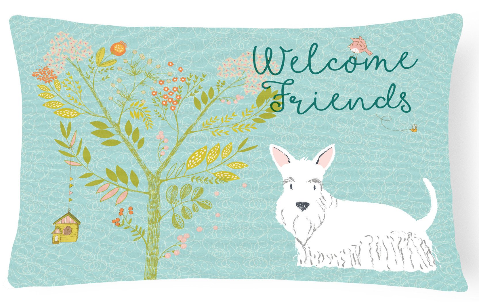Welcome Friends White Scottish Terrier Canvas Fabric Decorative Pillow BB7617PW1216 by Caroline's Treasures