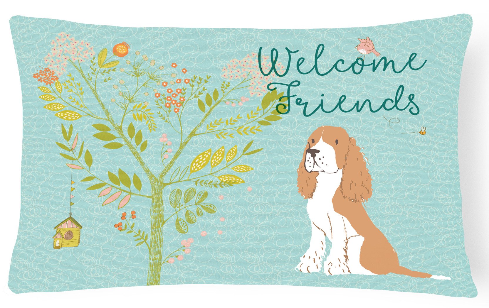 Welcome Friends Gold Springer Spaniel Canvas Fabric Decorative Pillow BB7620PW1216 by Caroline's Treasures