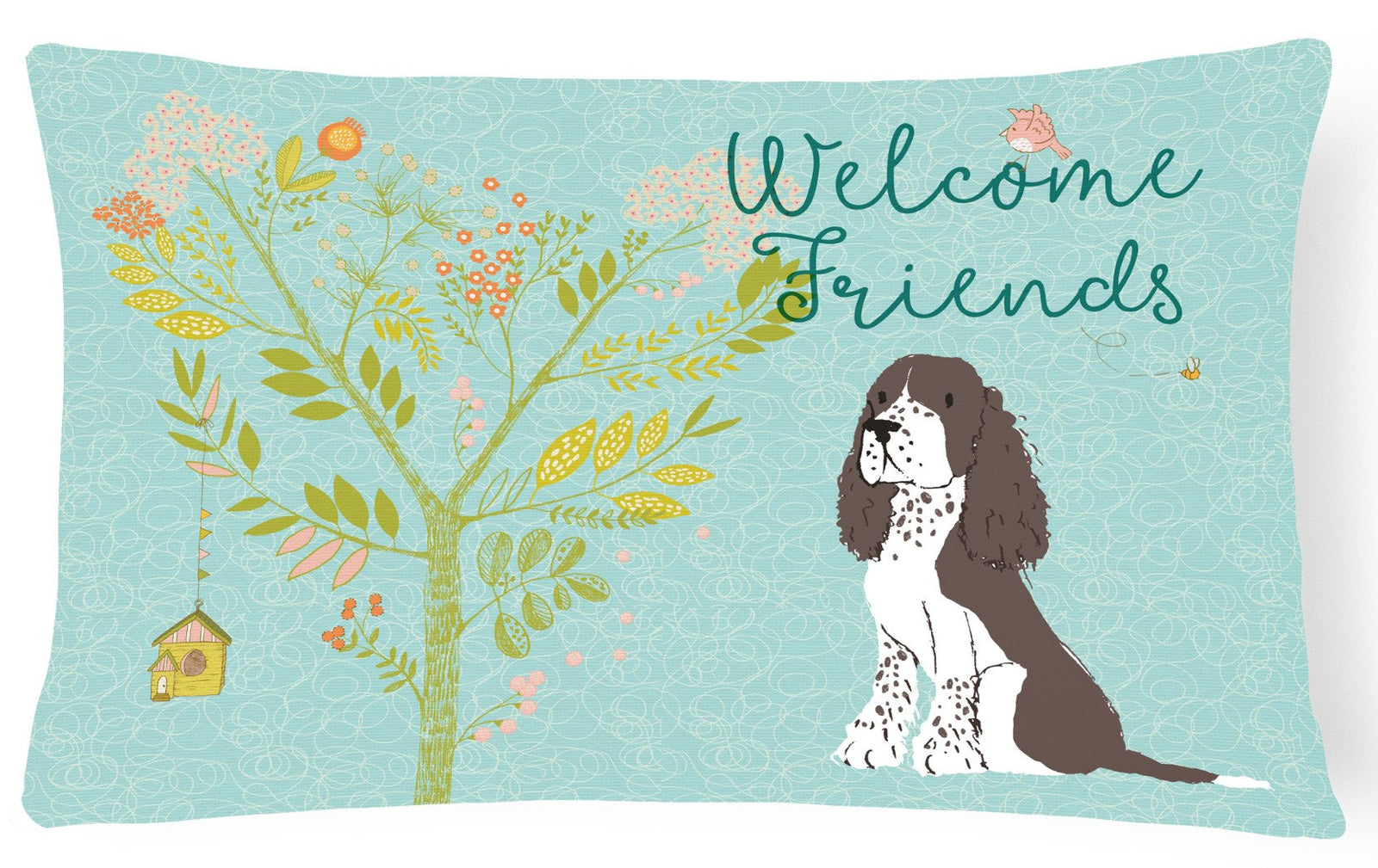 Welcome Friends Brown Springer Spaniel Canvas Fabric Decorative Pillow BB7622PW1216 by Caroline's Treasures