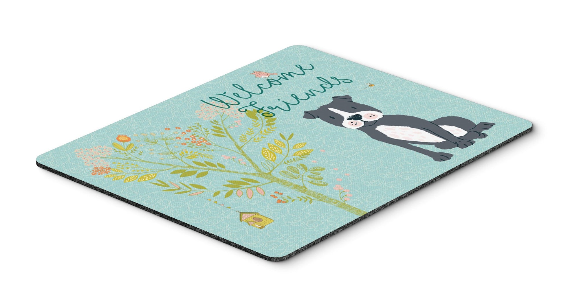 Welcome Friends Black Staffie Mouse Pad, Hot Pad or Trivet BB7623MP by Caroline's Treasures