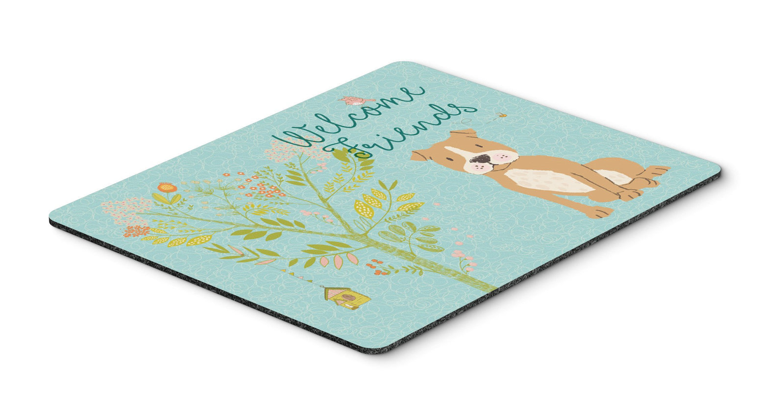 Welcome Friends Brown Staffie Mouse Pad, Hot Pad or Trivet BB7624MP by Caroline's Treasures