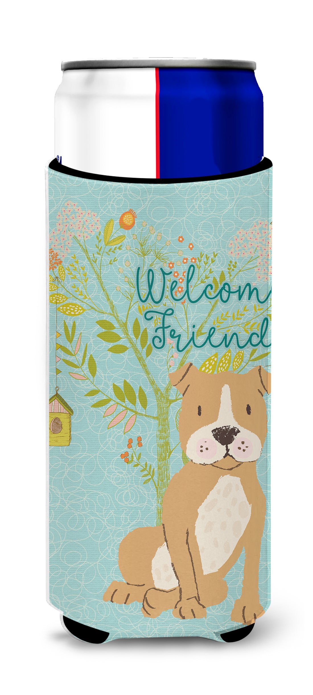 Welcome Friends Brown Staffie  Ultra Hugger for slim cans BB7624MUK