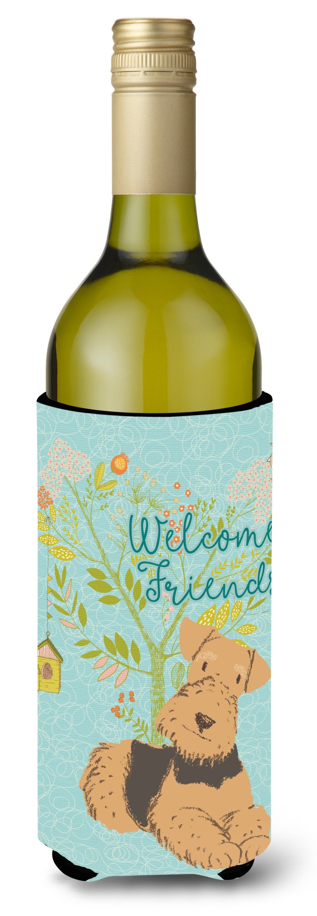 Welcome Friends Airedale Terrier Wine Bottle Beverge Insulator Hugger BB7625LITERK by Caroline's Treasures