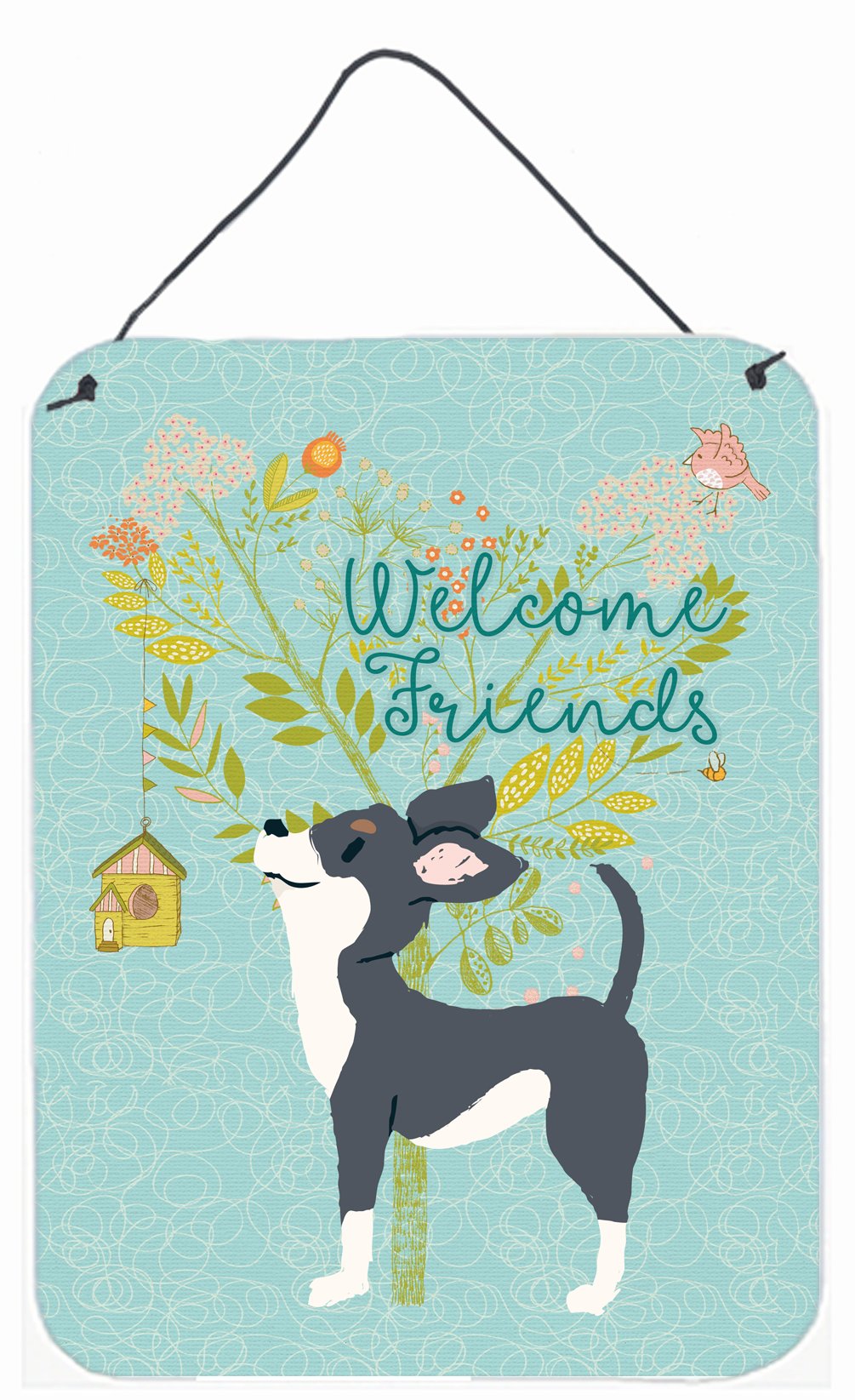 Welcome Friends Black White Chihuahua Wall or Door Hanging Prints BB7627DS1216 by Caroline's Treasures