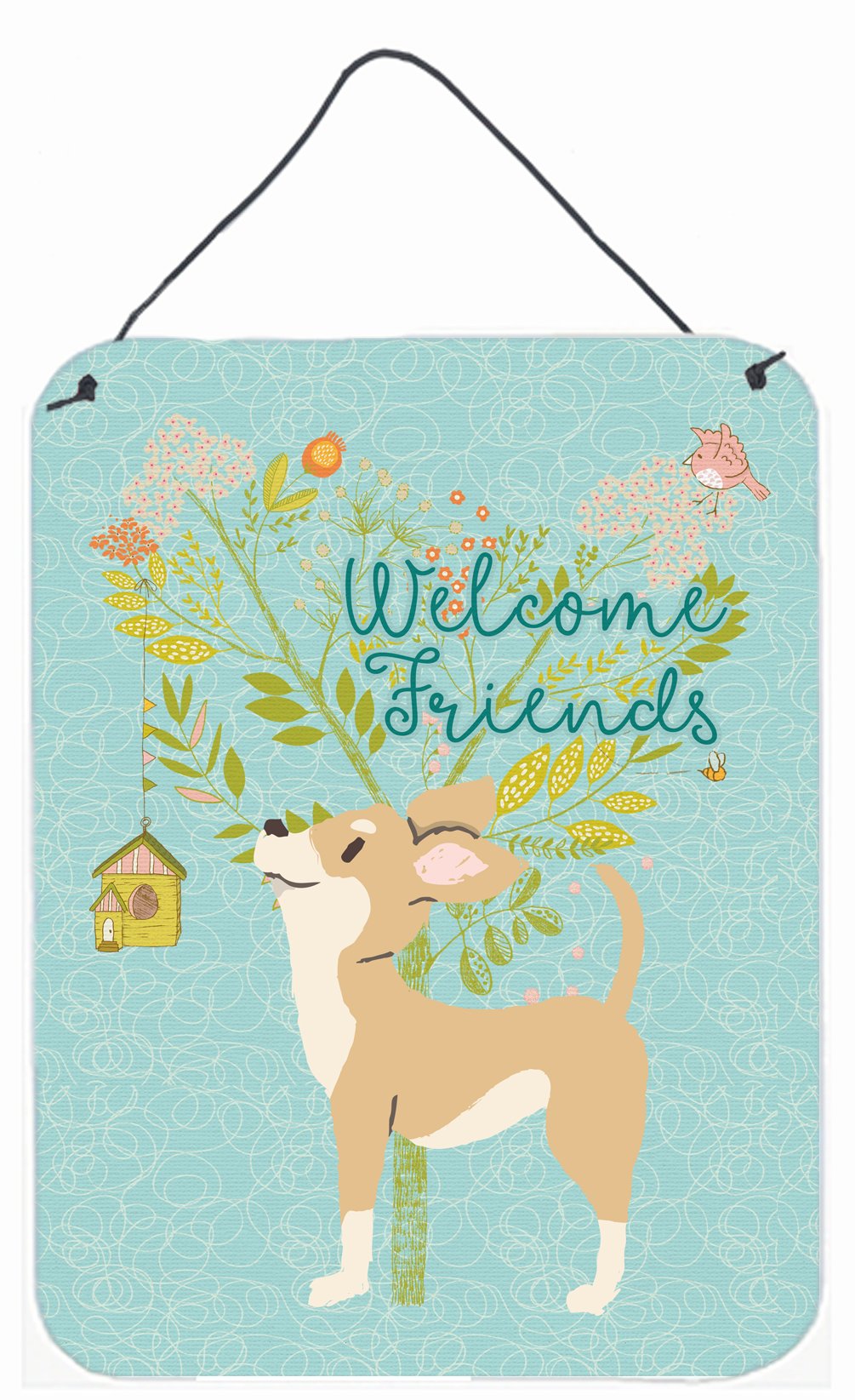 Welcome Friends Brown White Chihuahua Wall or Door Hanging Prints BB7628DS1216 by Caroline's Treasures