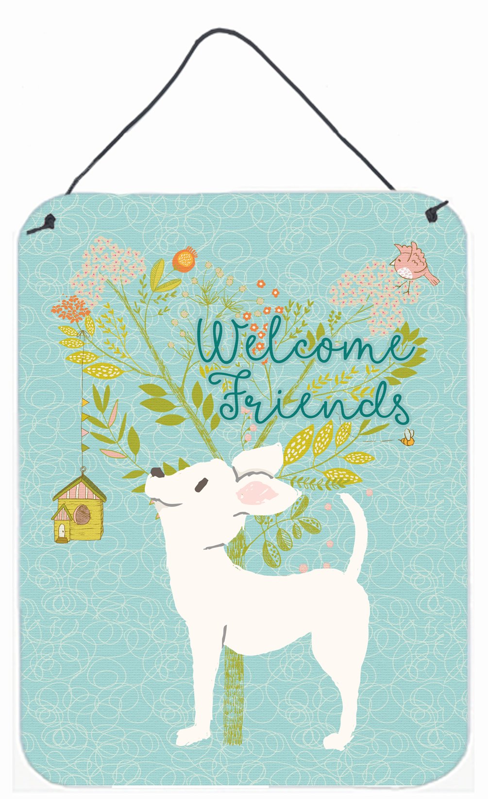 Welcome Friends White Chihuahua Wall or Door Hanging Prints BB7629DS1216 by Caroline's Treasures