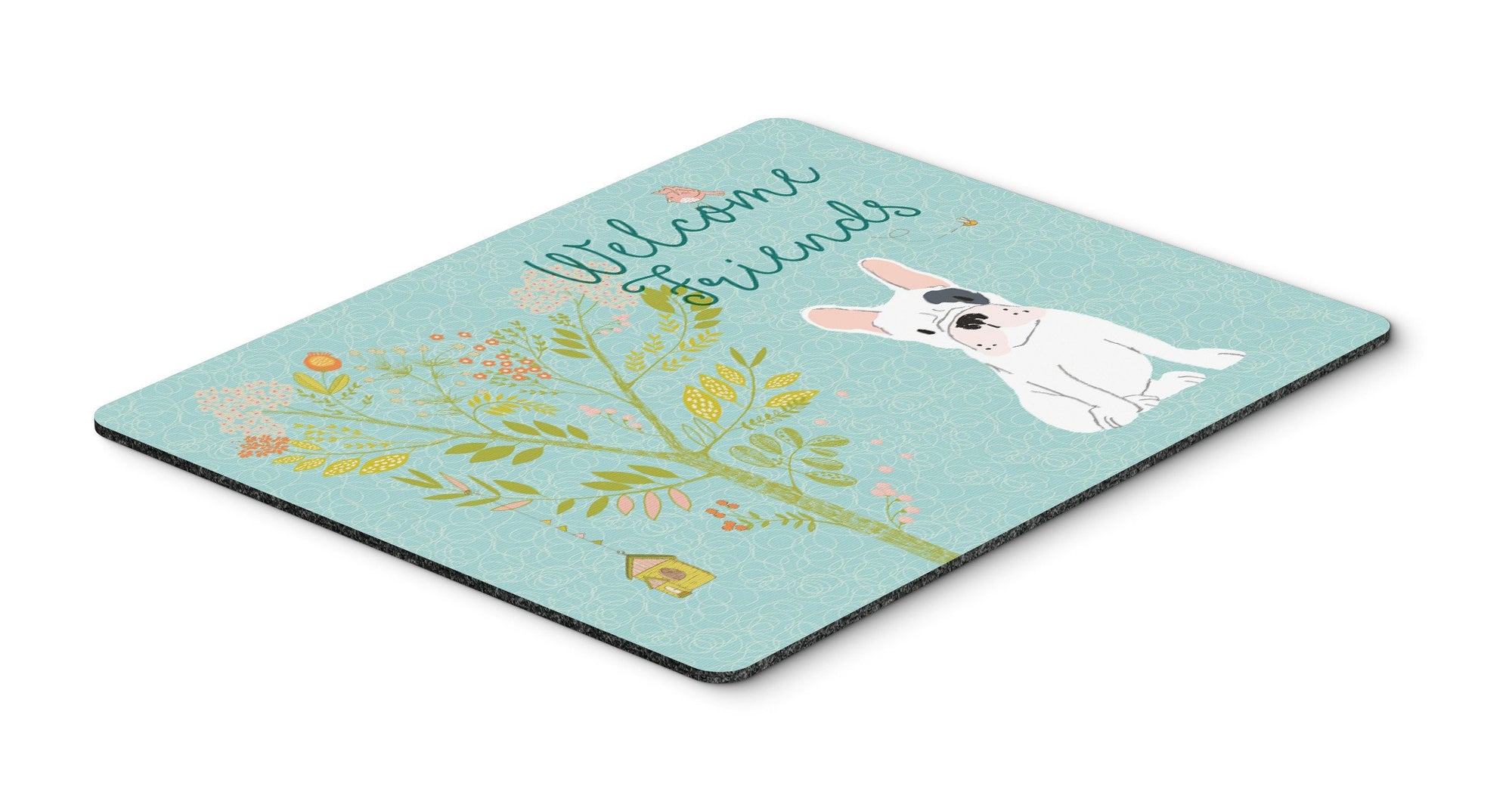 Welcome Friends Piebald French Bulldog Mouse Pad, Hot Pad or Trivet BB7634MP by Caroline's Treasures
