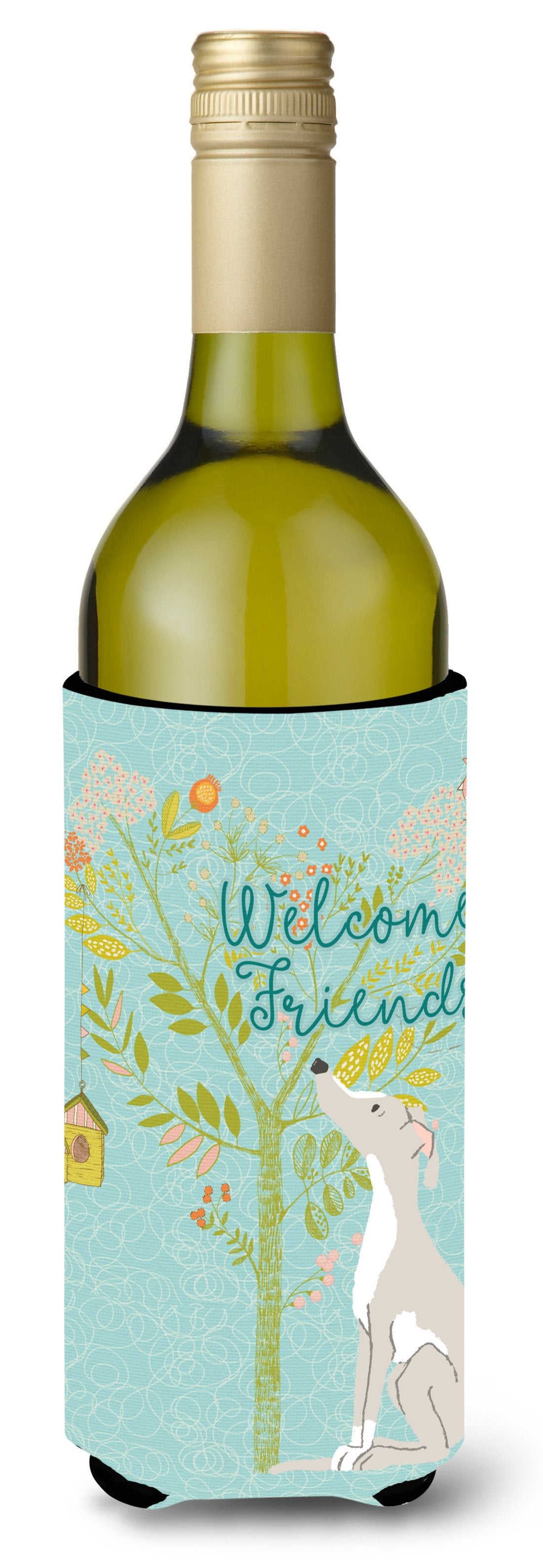 Welcome Friends Italian Greyhound Wine Bottle Beverge Insulator Hugger BB7636LITERK by Caroline's Treasures