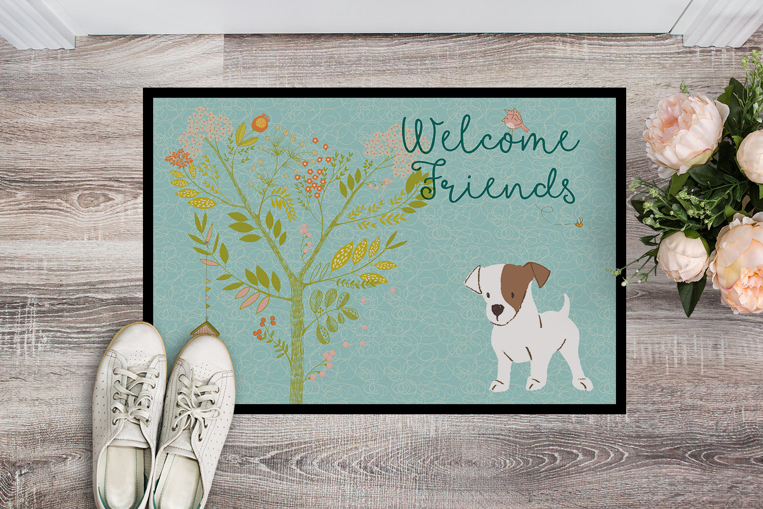 Welcome Friends Jack Russell Terrier Puppy Indoor or Outdoor Mat 18x27 BB7637MAT - the-store.com